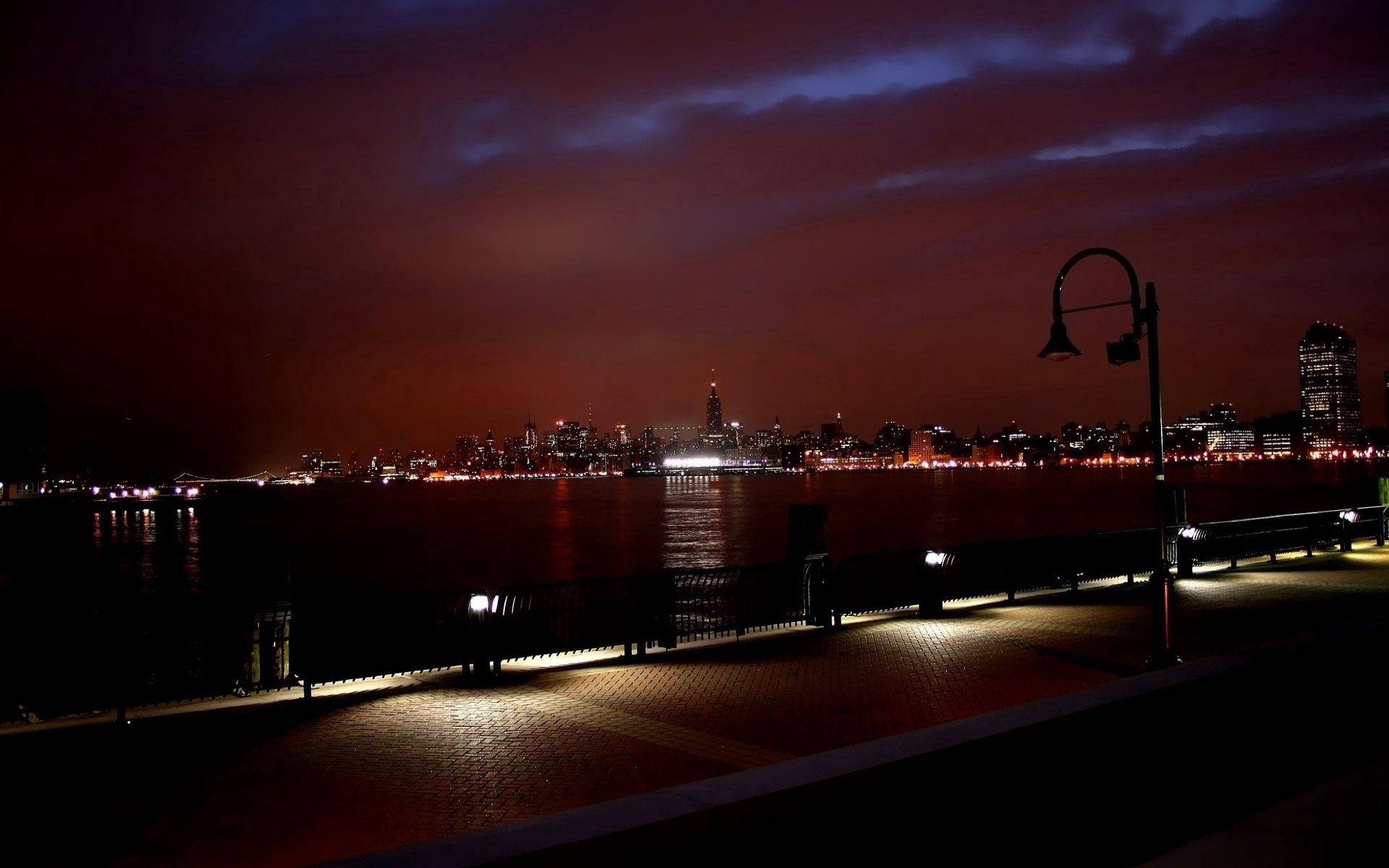 building, cities, rivers, night, new york HD wallpaper
