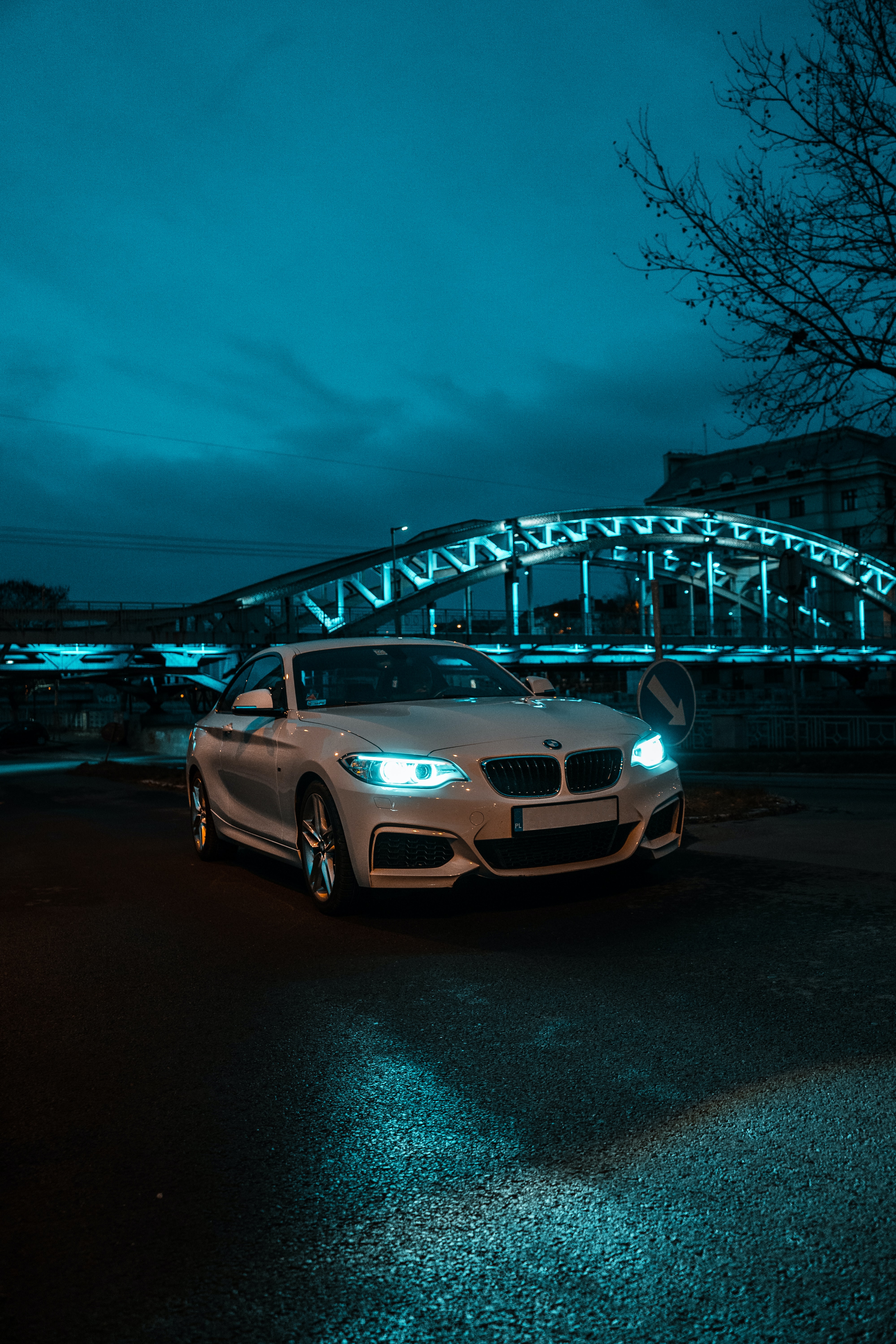cars, bmw, white, lights, front view, headlights Aesthetic wallpaper