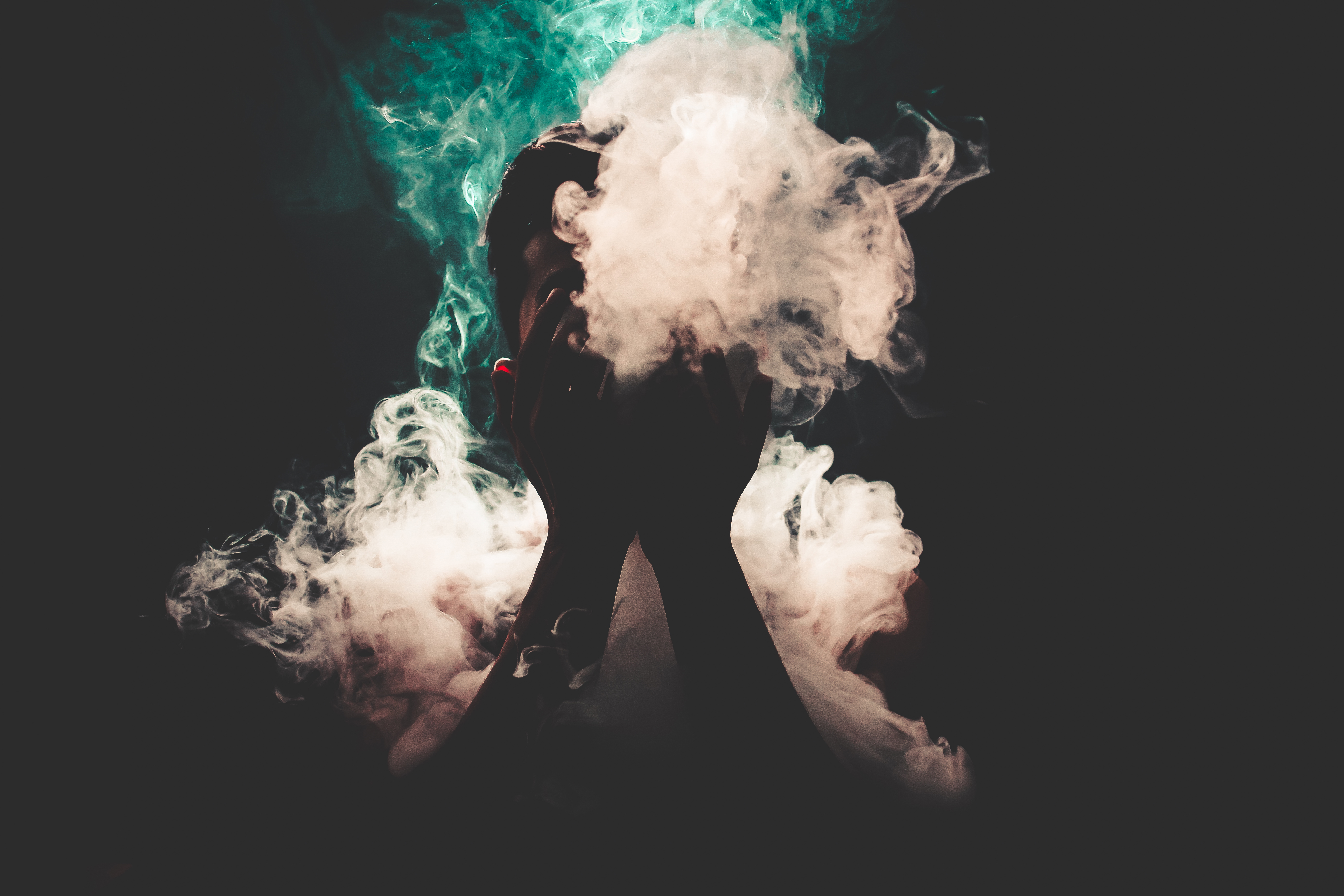 vertical wallpaper dark, smoke, hands, human, person, colorful smoke, multicolored smoke