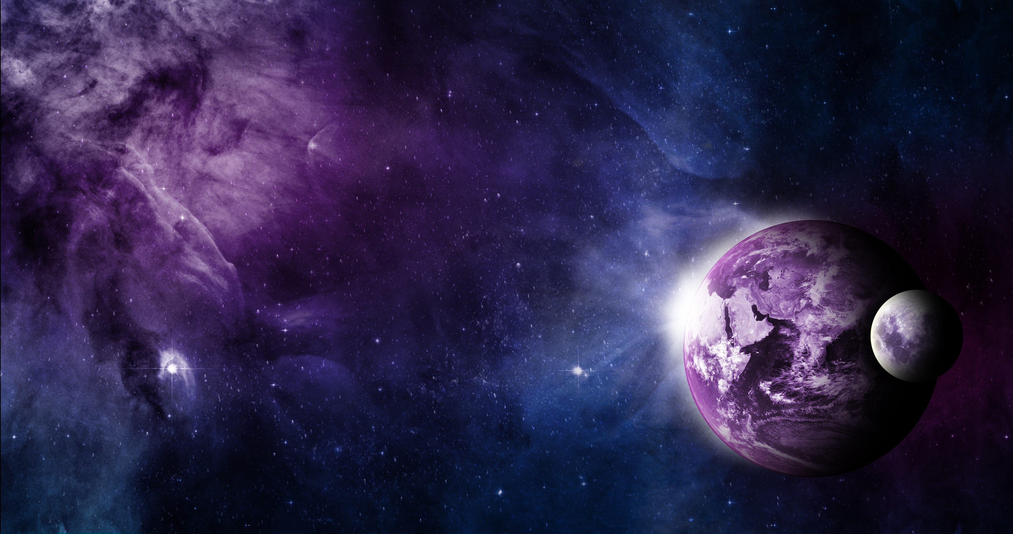 QHD wallpaper nebula, moon, land, universe