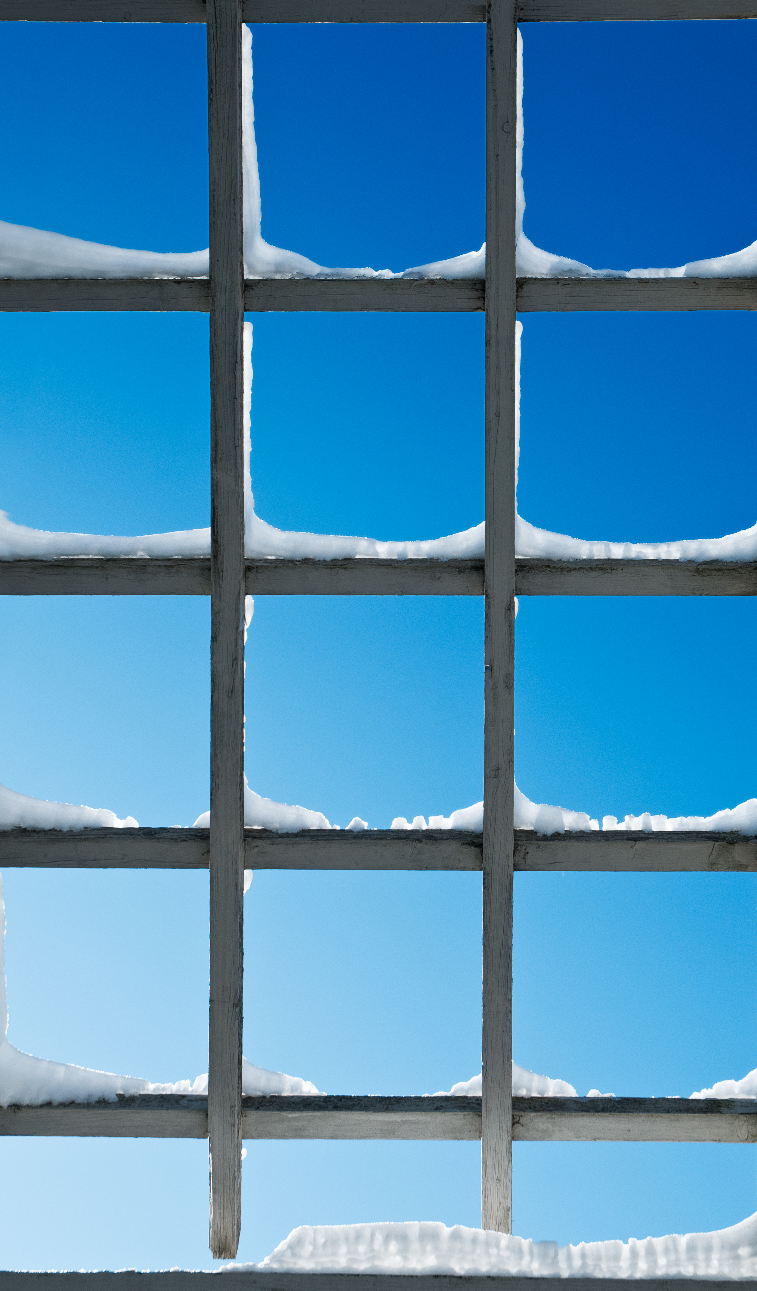 sky, snow, minimalism, window, lattice, trellis