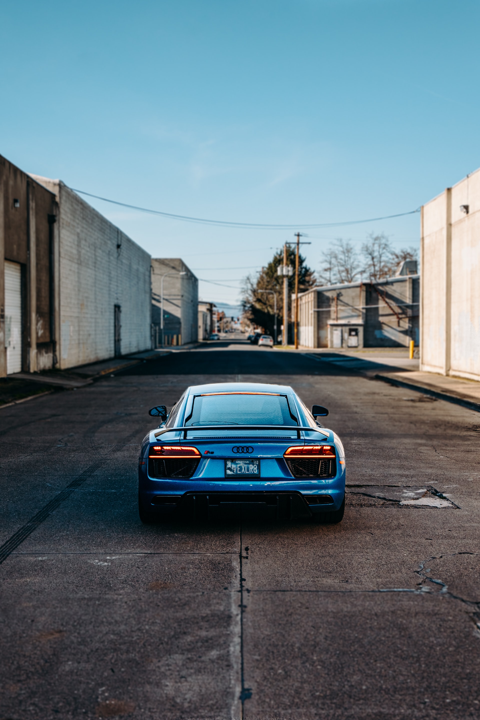 audi r8, rear view, cars, audi, blue, car, back view Smartphone Background