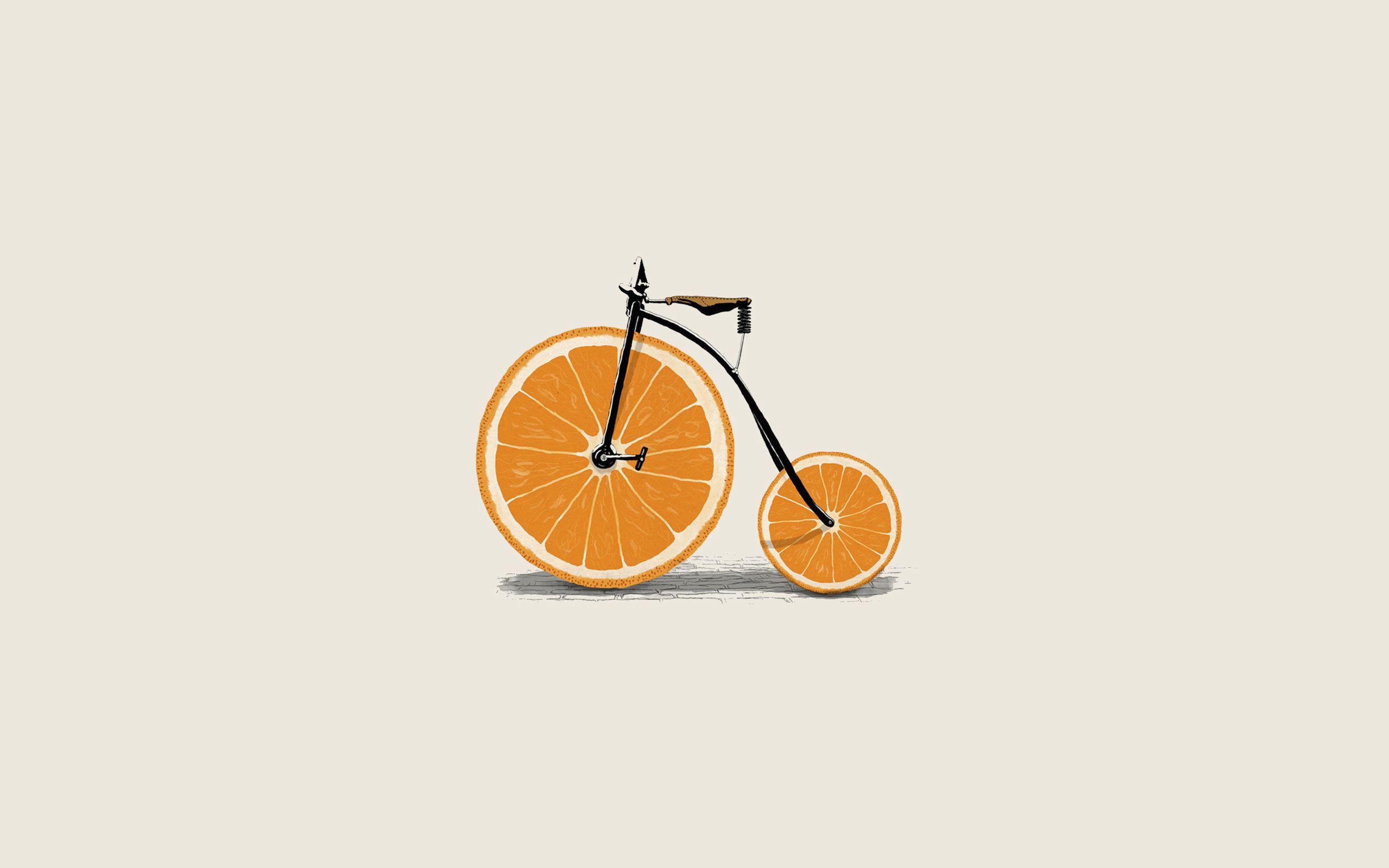 minimalism, orange, lobules, slices, bicycle, wheels 4K Ultra