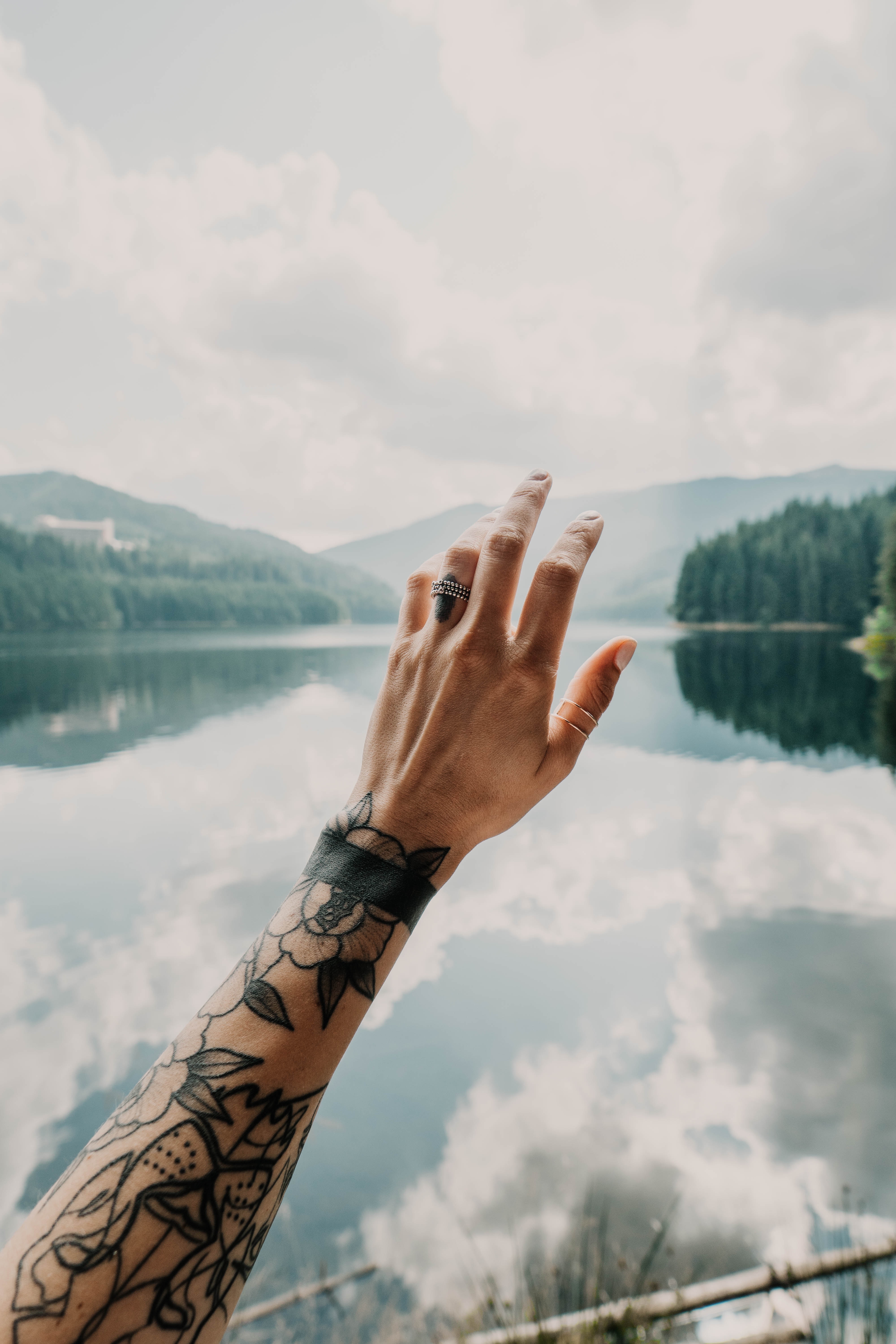 landscape, lake, hand, miscellanea, miscellaneous, tattoo, touching, touch, tattoos