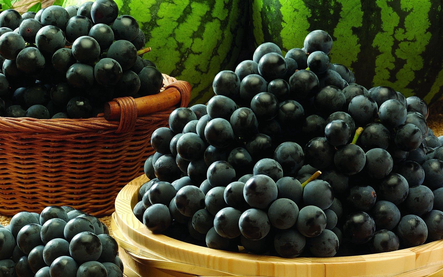 grapes, food, watermelons, black, berry, basket