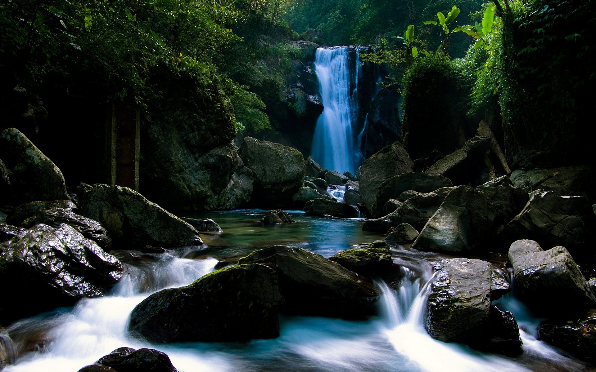 nature, waterfalls, stream, river, earth, waterfall, vegetation, water lock screen backgrounds