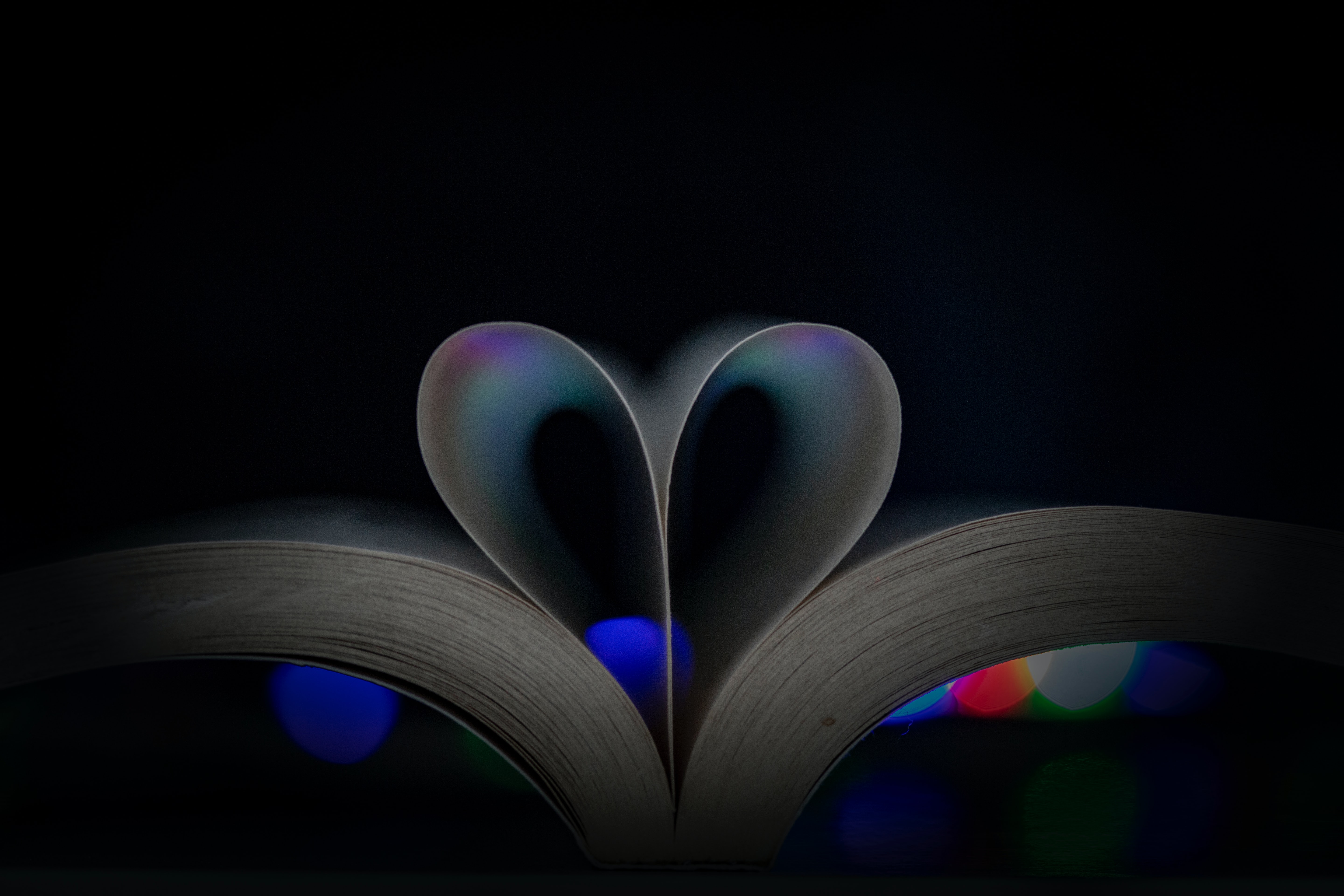 heart, love, dark, book, pages, page QHD
