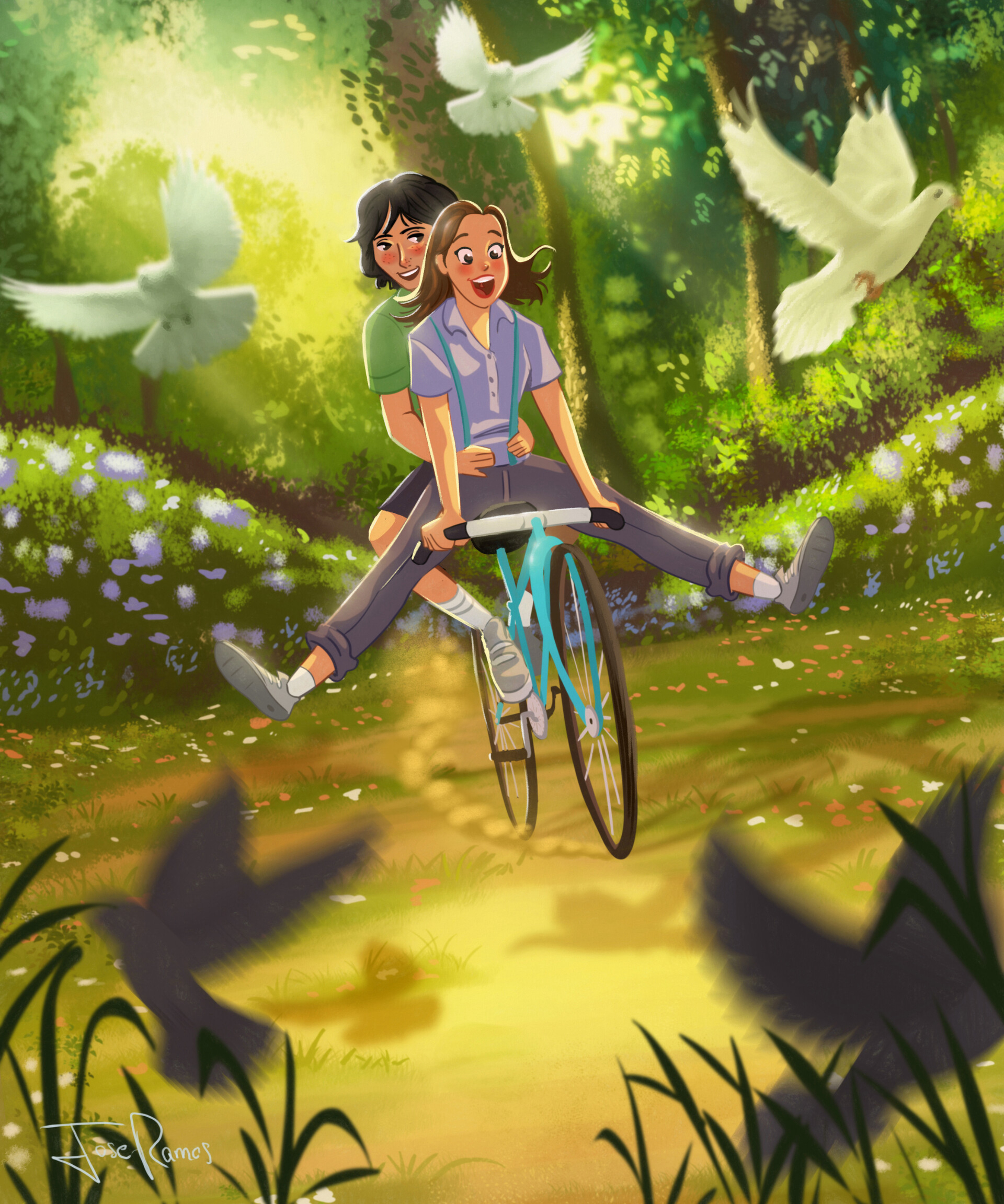 romance, happiness, couple, art, love, pair, bicycle 4K
