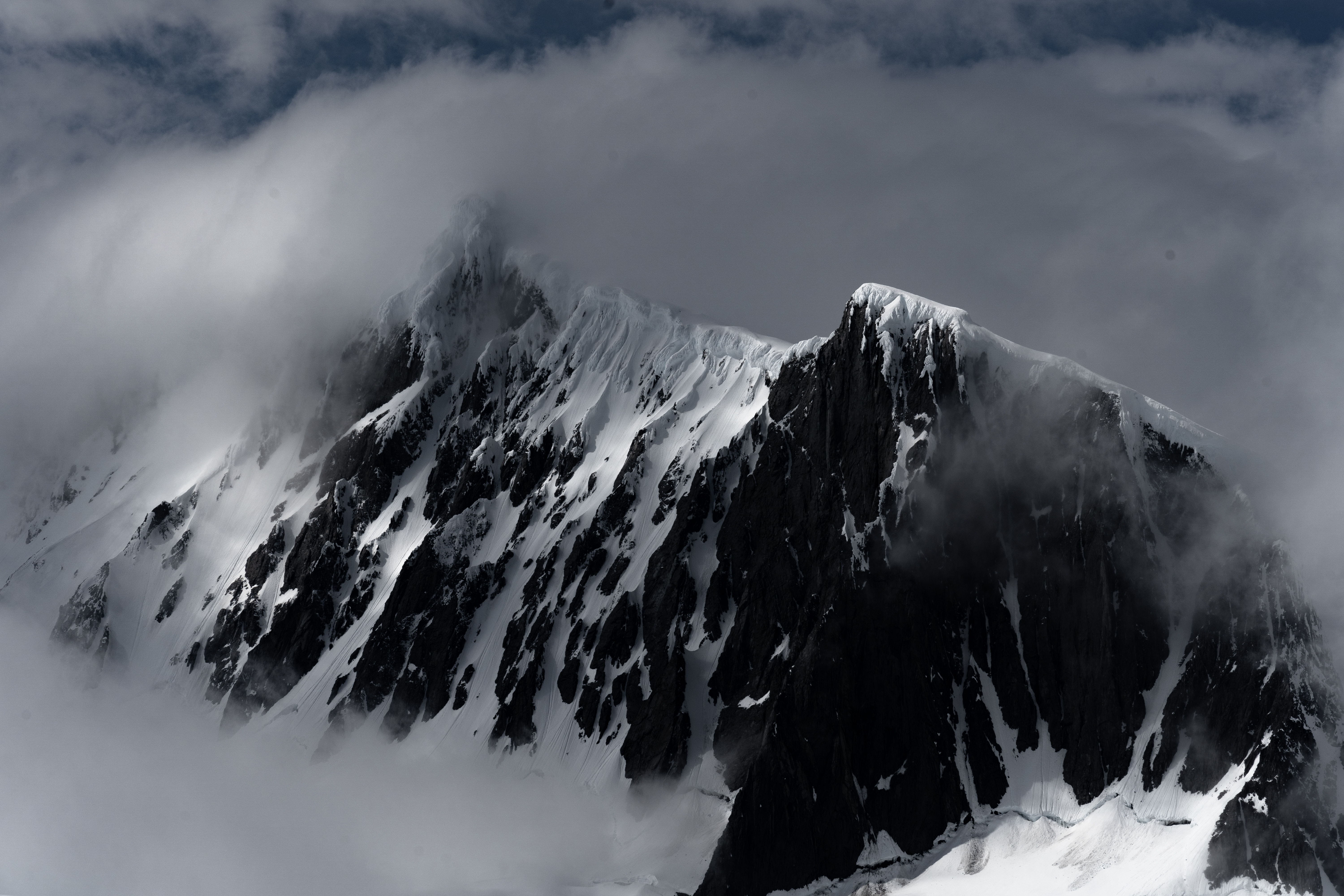 nature, snow, mountain, vertex, top, fog, antarctica Smartphone Background