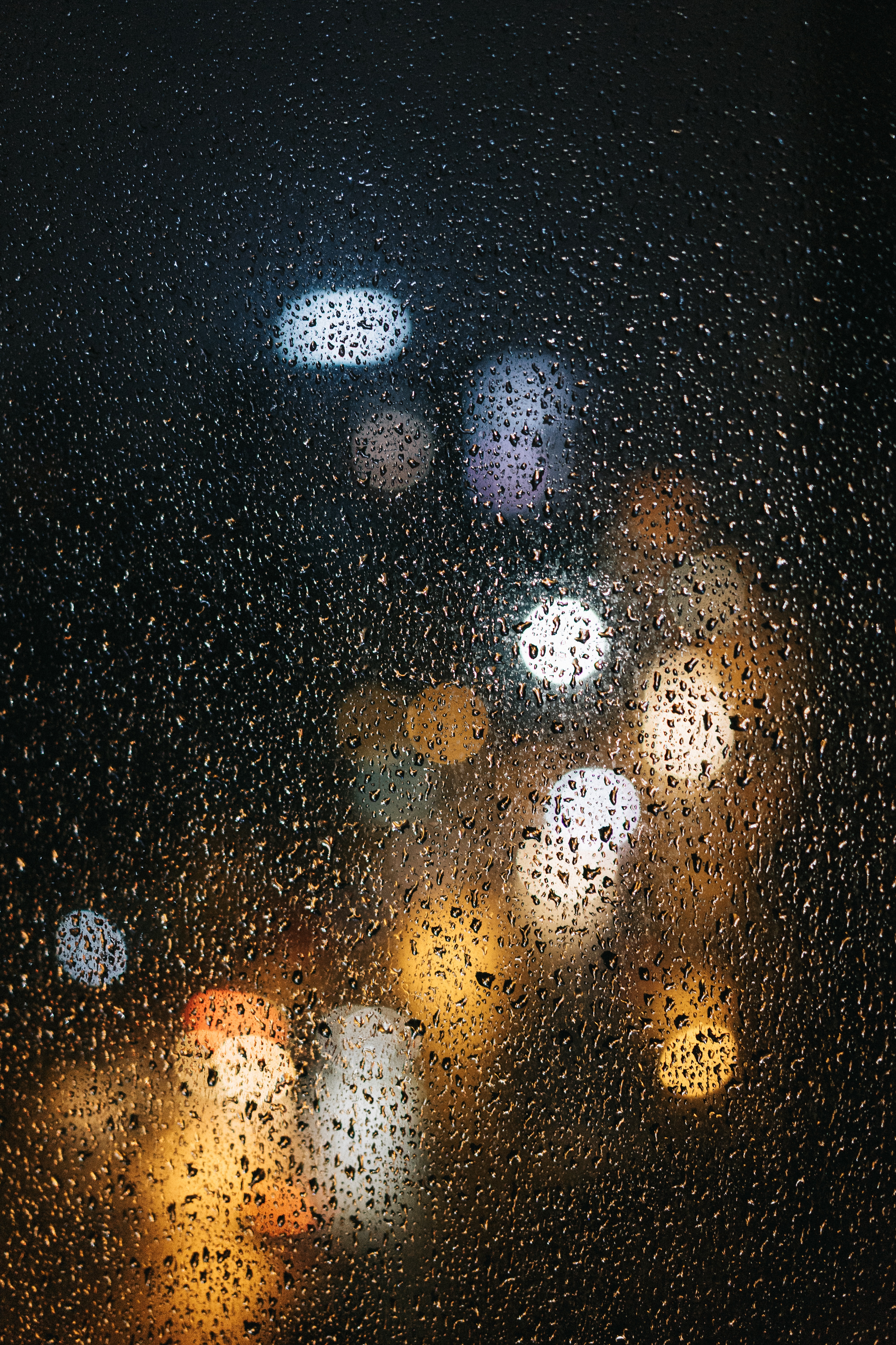 QHD wallpaper lights, macro, wet, rain
