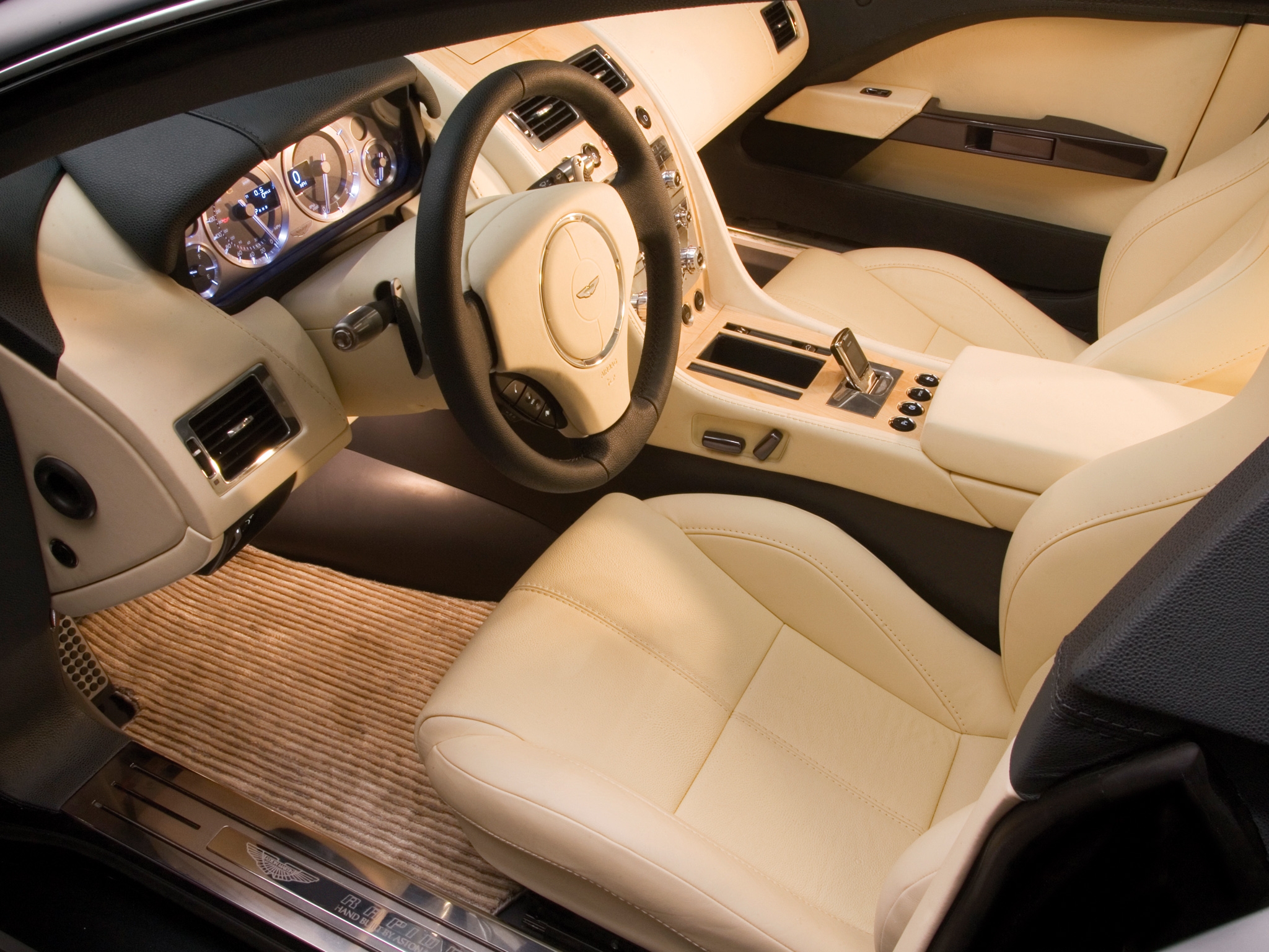 interior, aston martin, cars, steering wheel, rudder, salon, speedometer, concept car, 2006, rapide, beige 32K