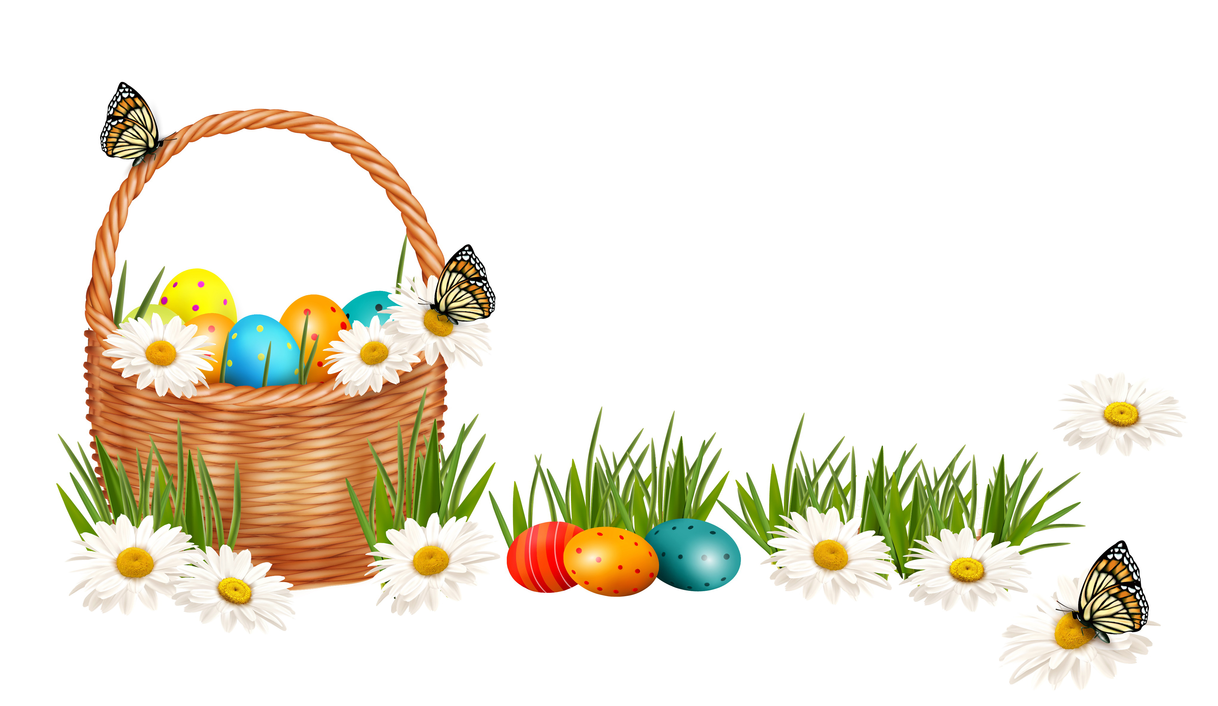 HD desktop wallpaper: Grass, Easter, Holiday, Butterfly, Colorful, Basket,  Spring, Daisy, Easter Egg download free picture #830014