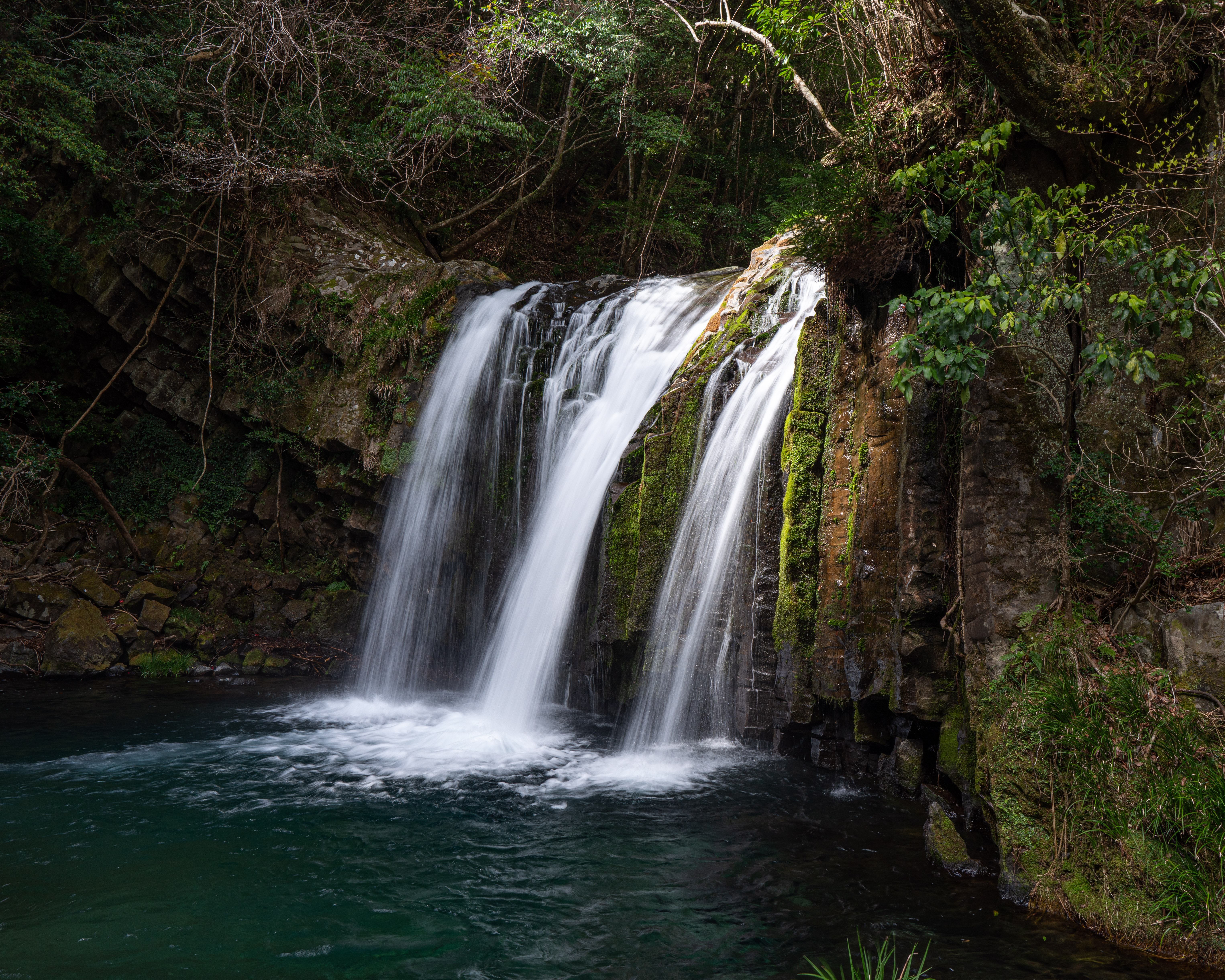 water, nature, trees, rocks, waterfall iphone wallpaper