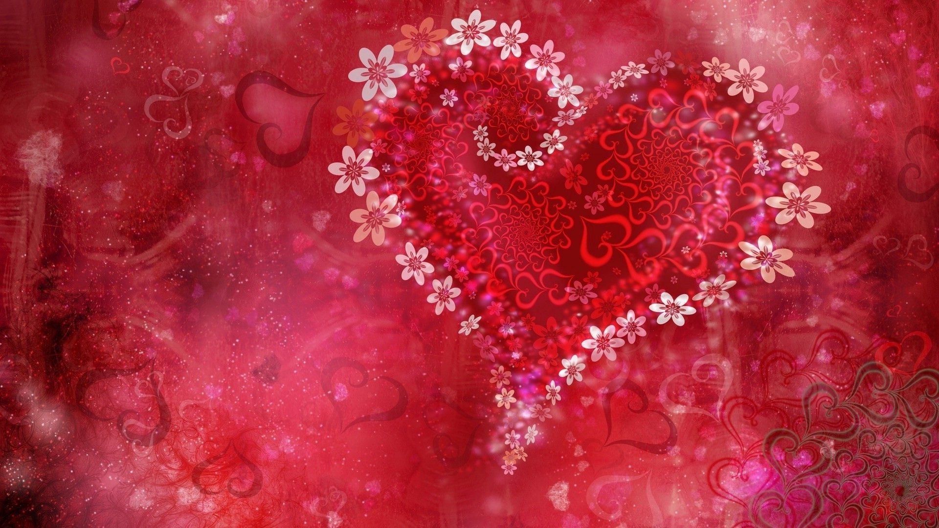 background, love, flowers, patterns, bright, heart HD wallpaper