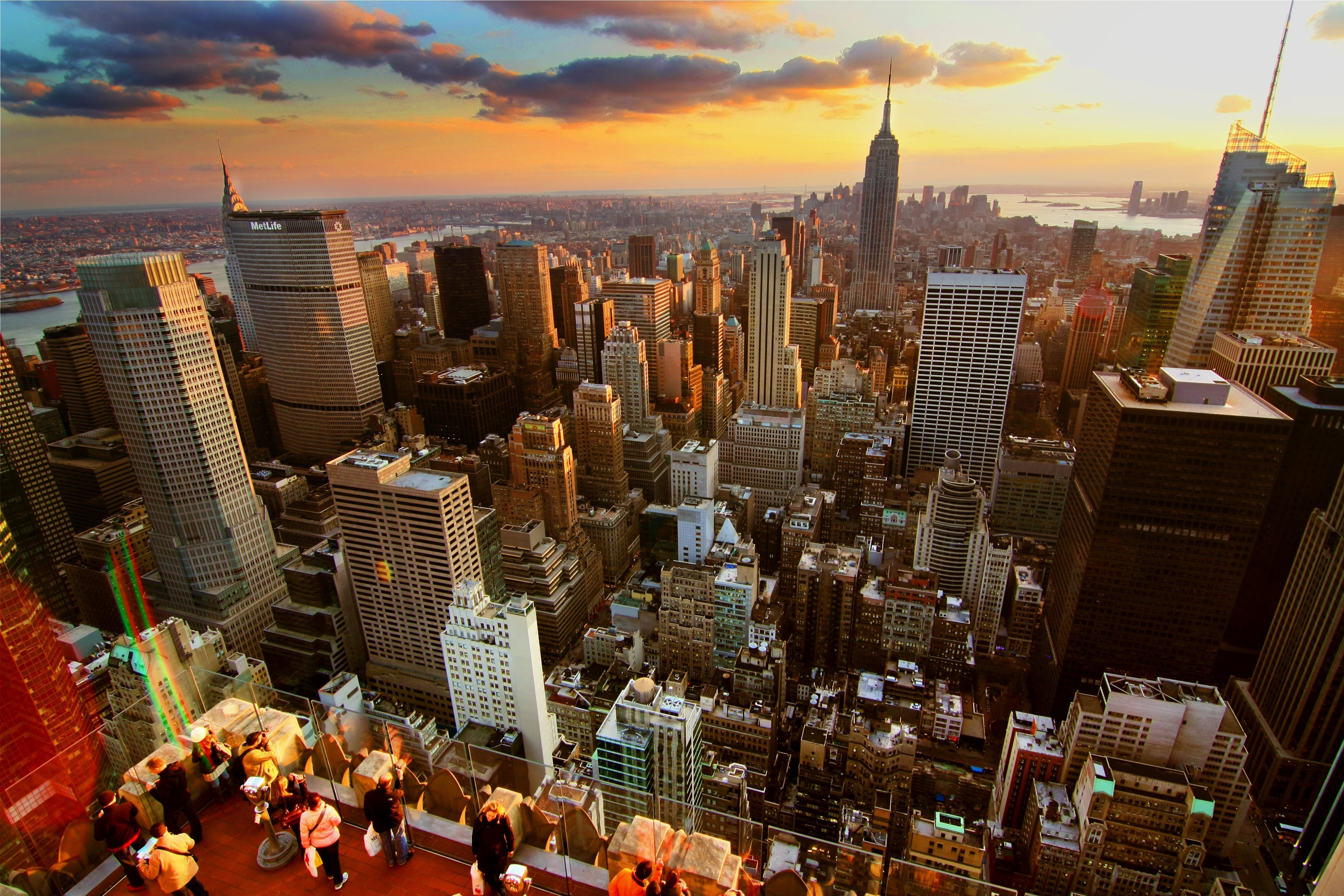 skyscrapers, roof, houses, cities, sunset, new york, roofs Full HD