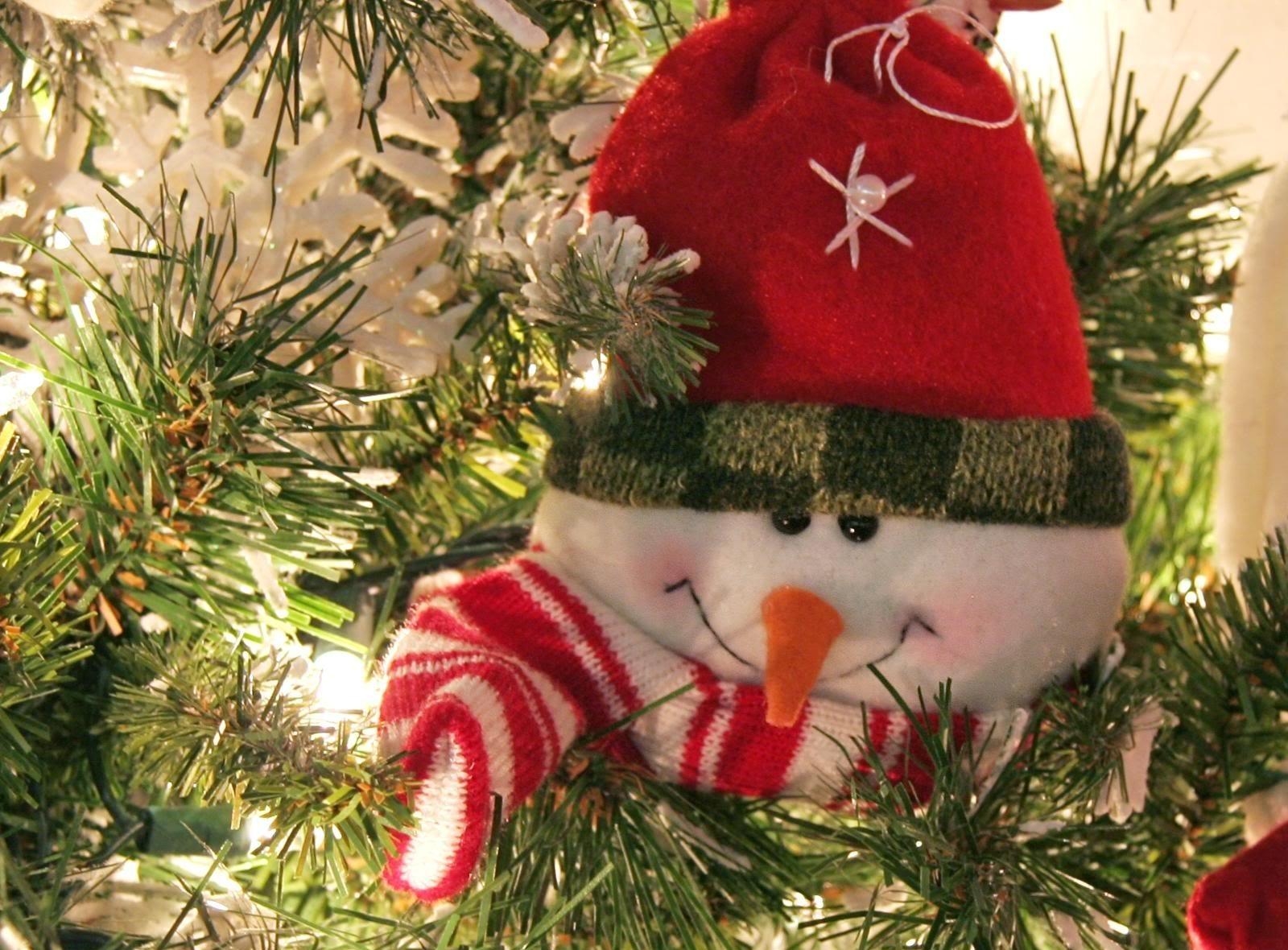 67364 скачать обои снеговик, елка, новый год, праздники, рождество, праздник, хвоя, улыбка - заставки и картинки бесплатно