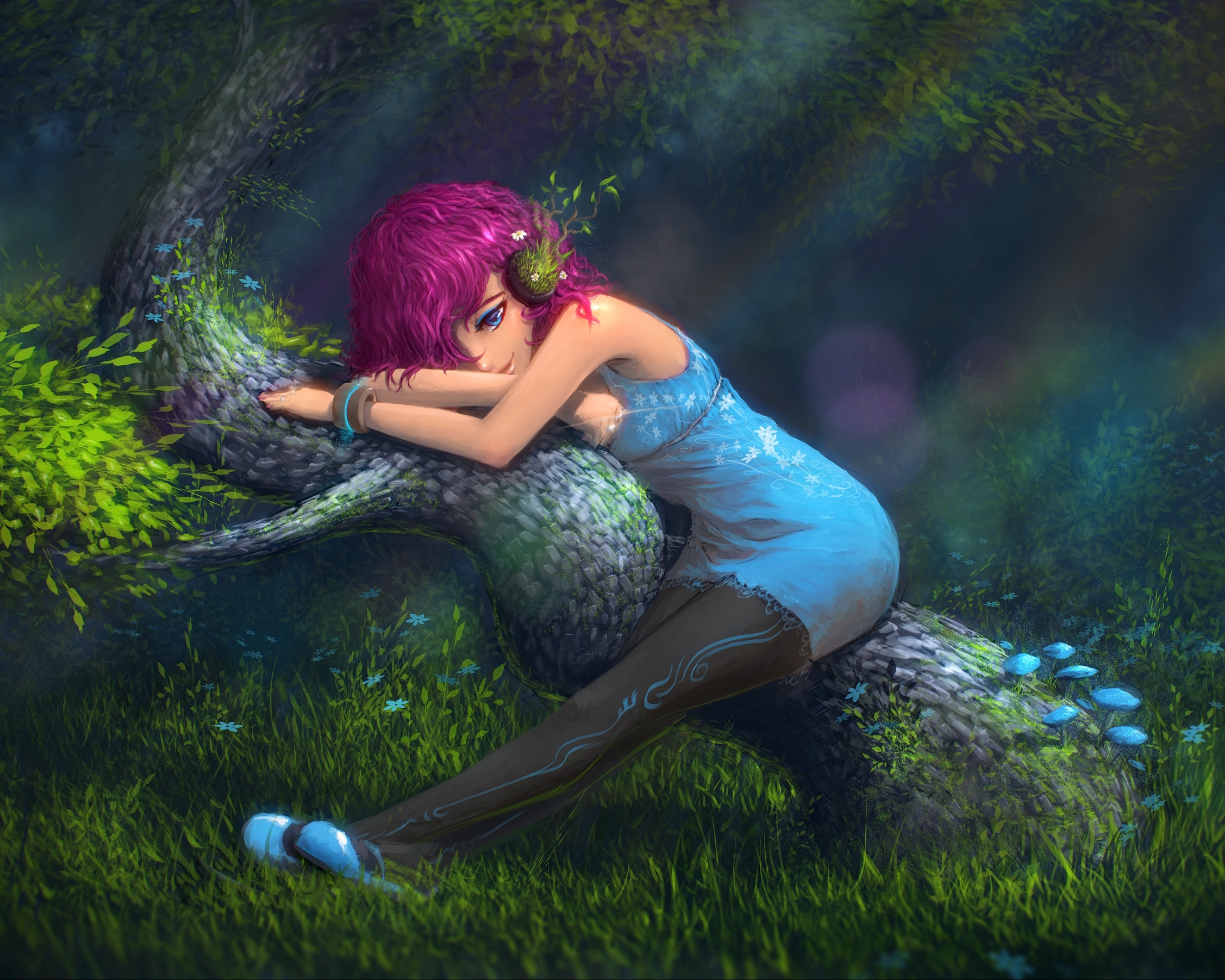 forest, fantasy, girl, tights HD Wallpaper for Phone
