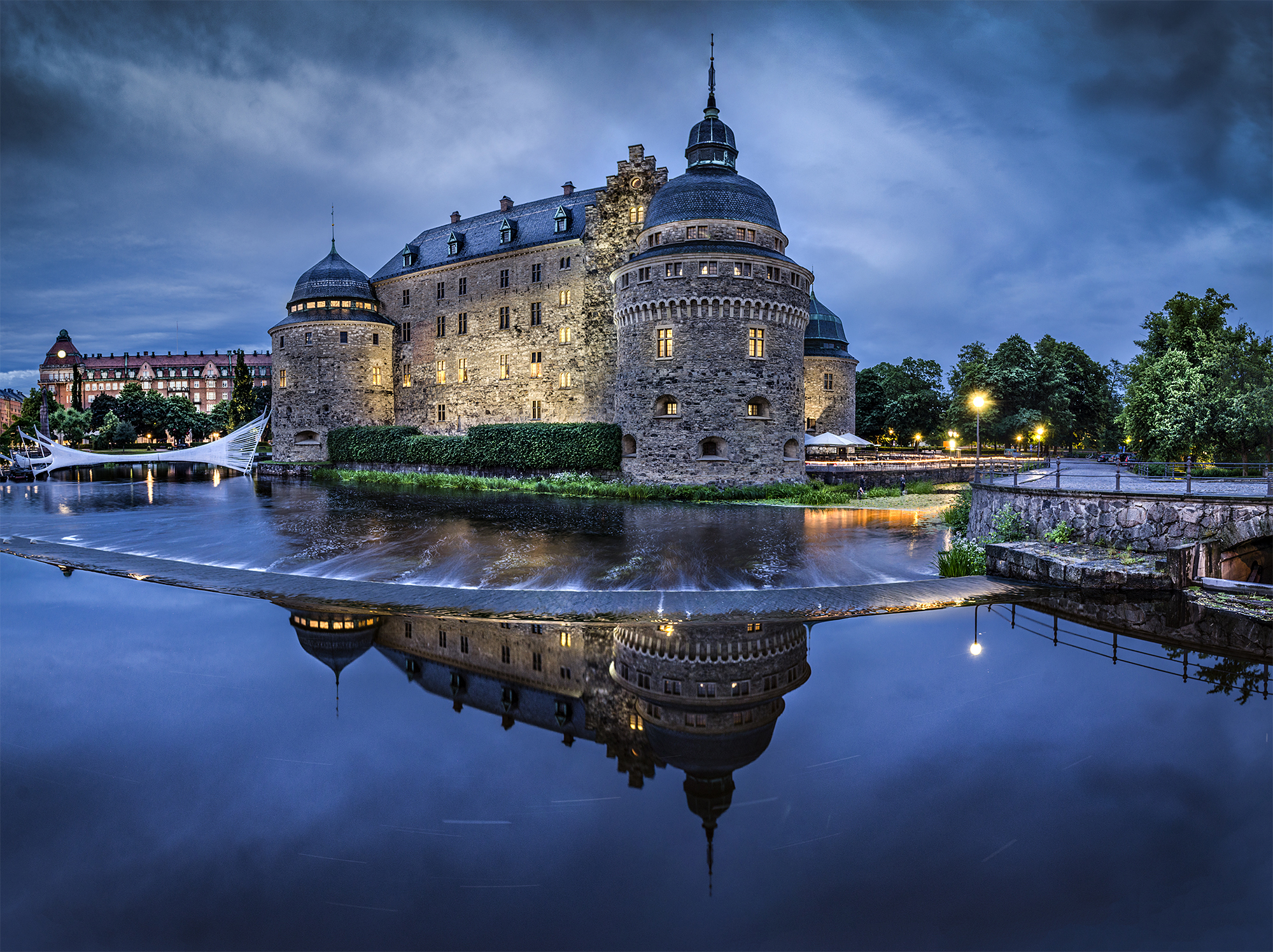 sweden, man made, orebro castle, castle, night, reflection, scenic, castles phone wallpaper