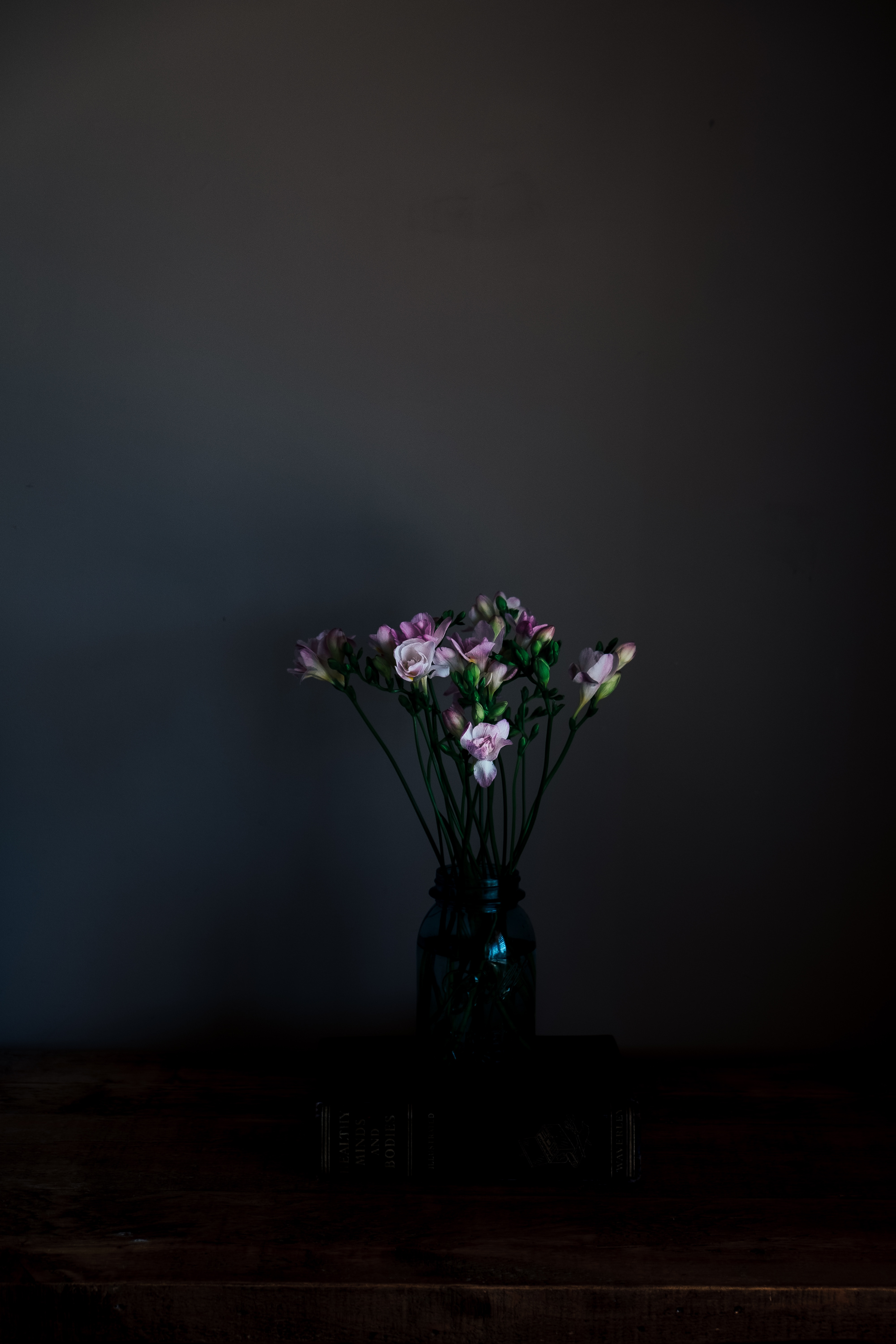 bouquet, vase, dark, flowers