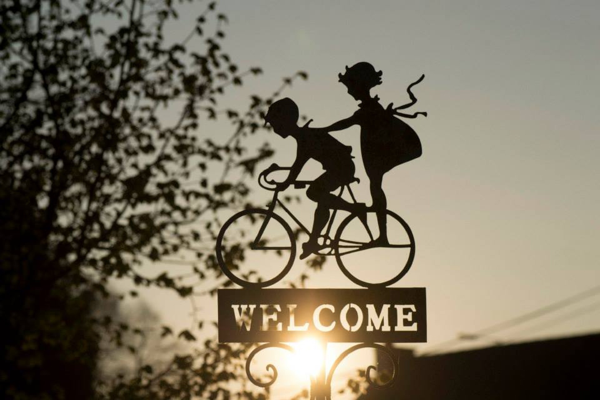 vertical wallpaper decoration, words, shine, light, bicycle, welcome