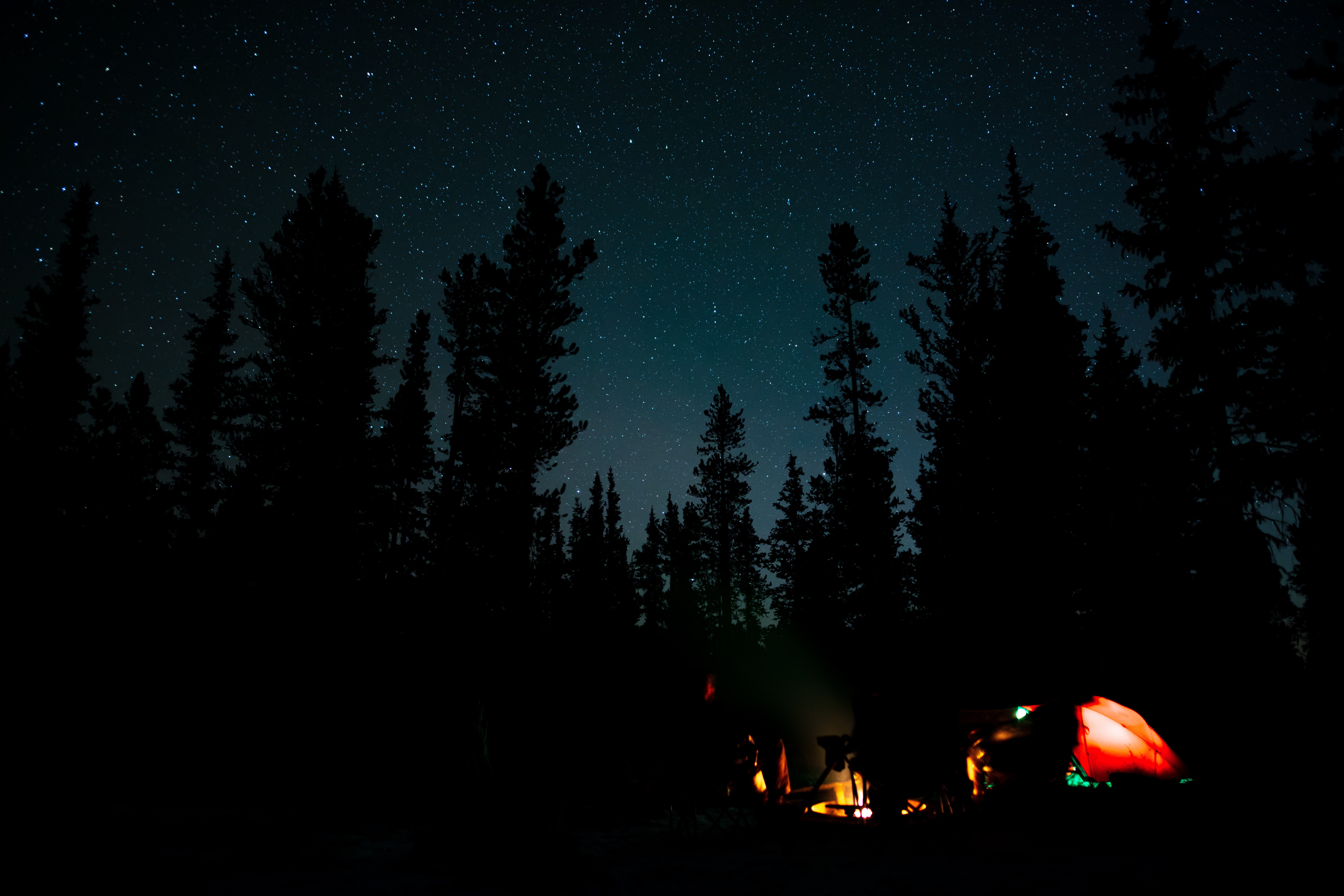 camping, campsite, bonfire, night, dark, forest 5K