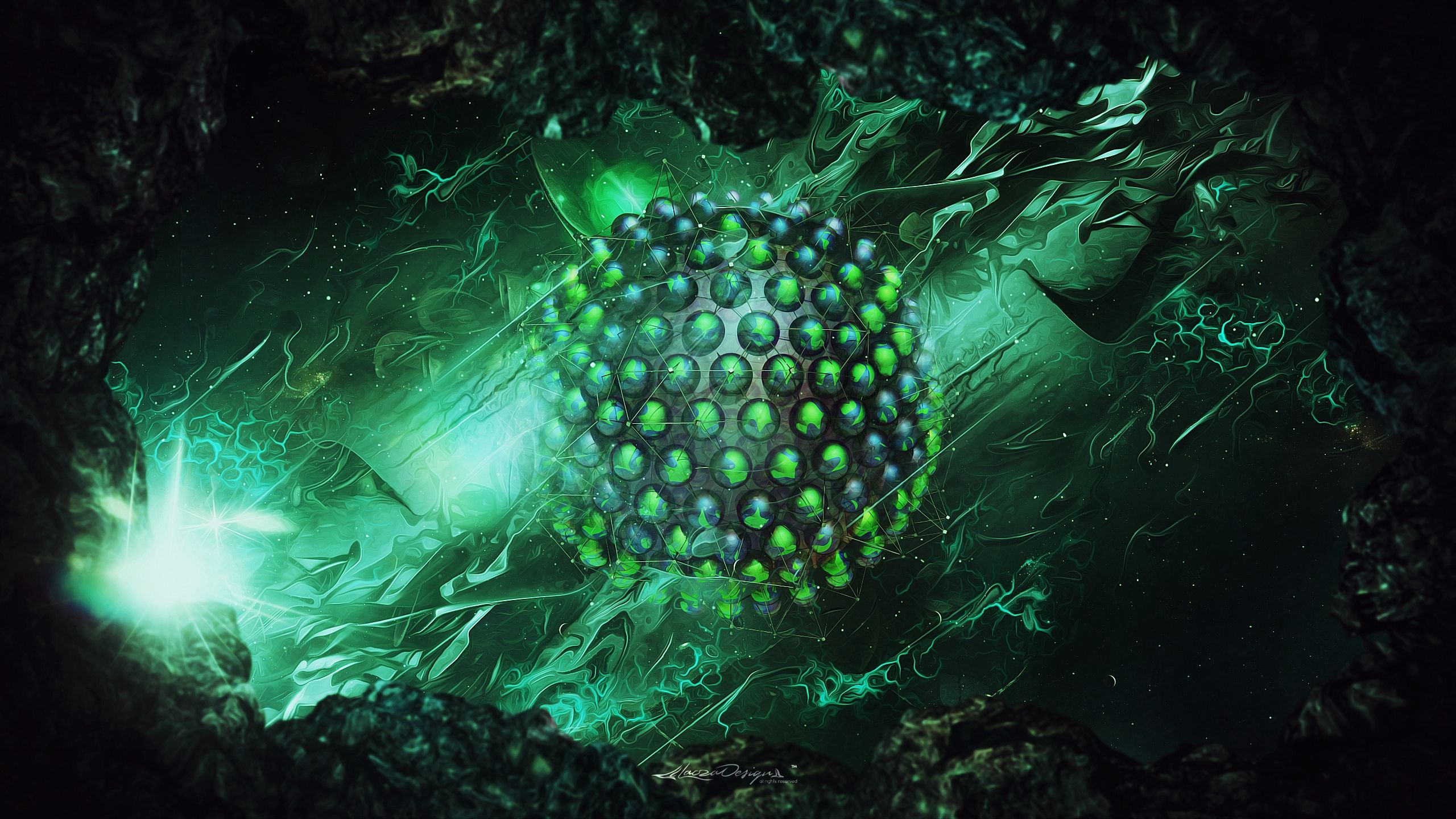 sphere, abstract, green, digital art Square Wallpapers