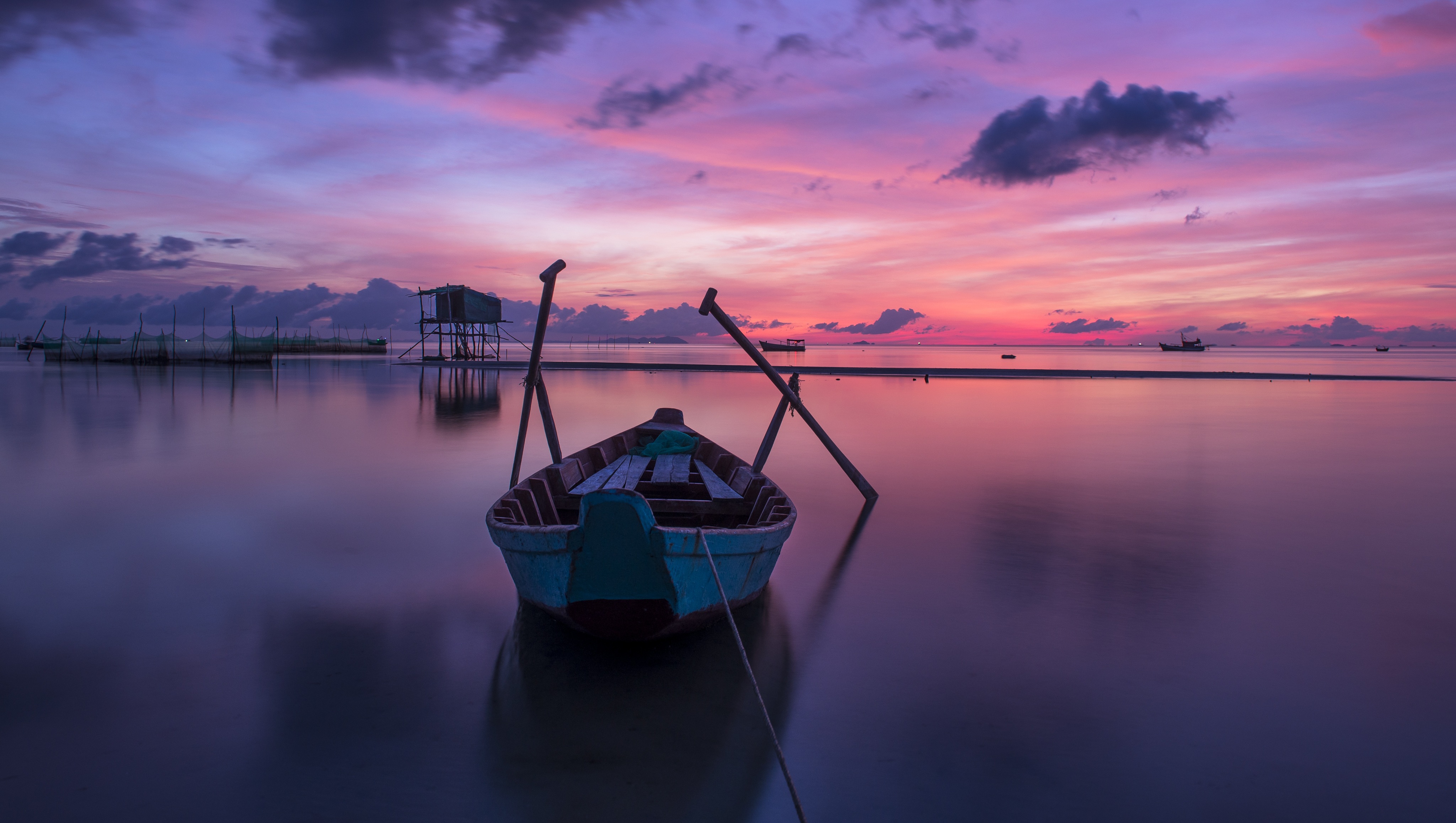 viet nam, boat, nature, dawn, horizon, vietnam Full HD