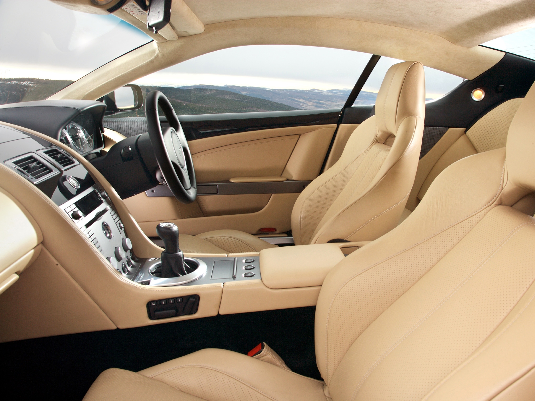 salon, interior, aston martin, cars, steering wheel, rudder, speedometer, db9, 2006, beige 32K