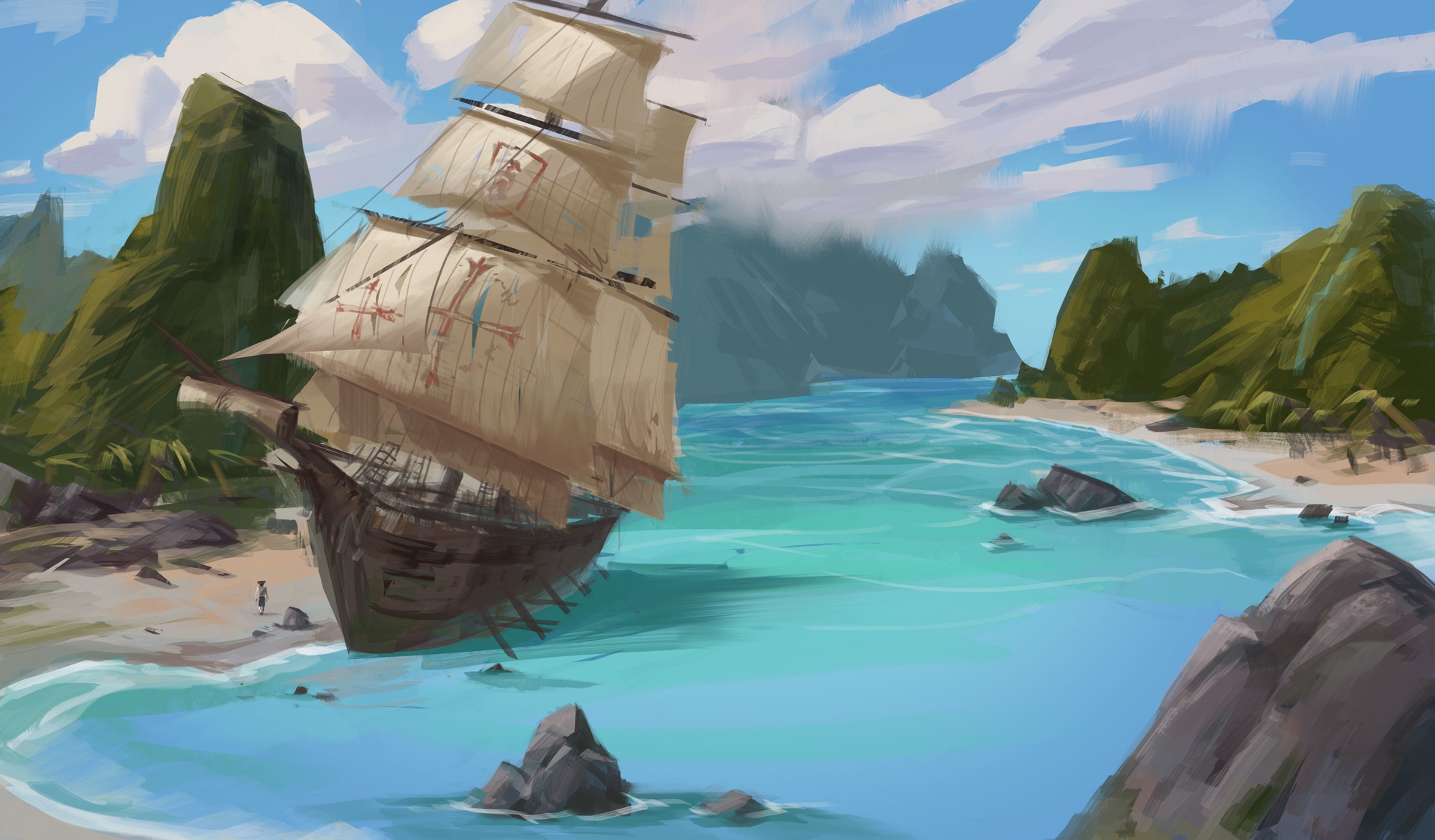 Пиратский корабль на берегу