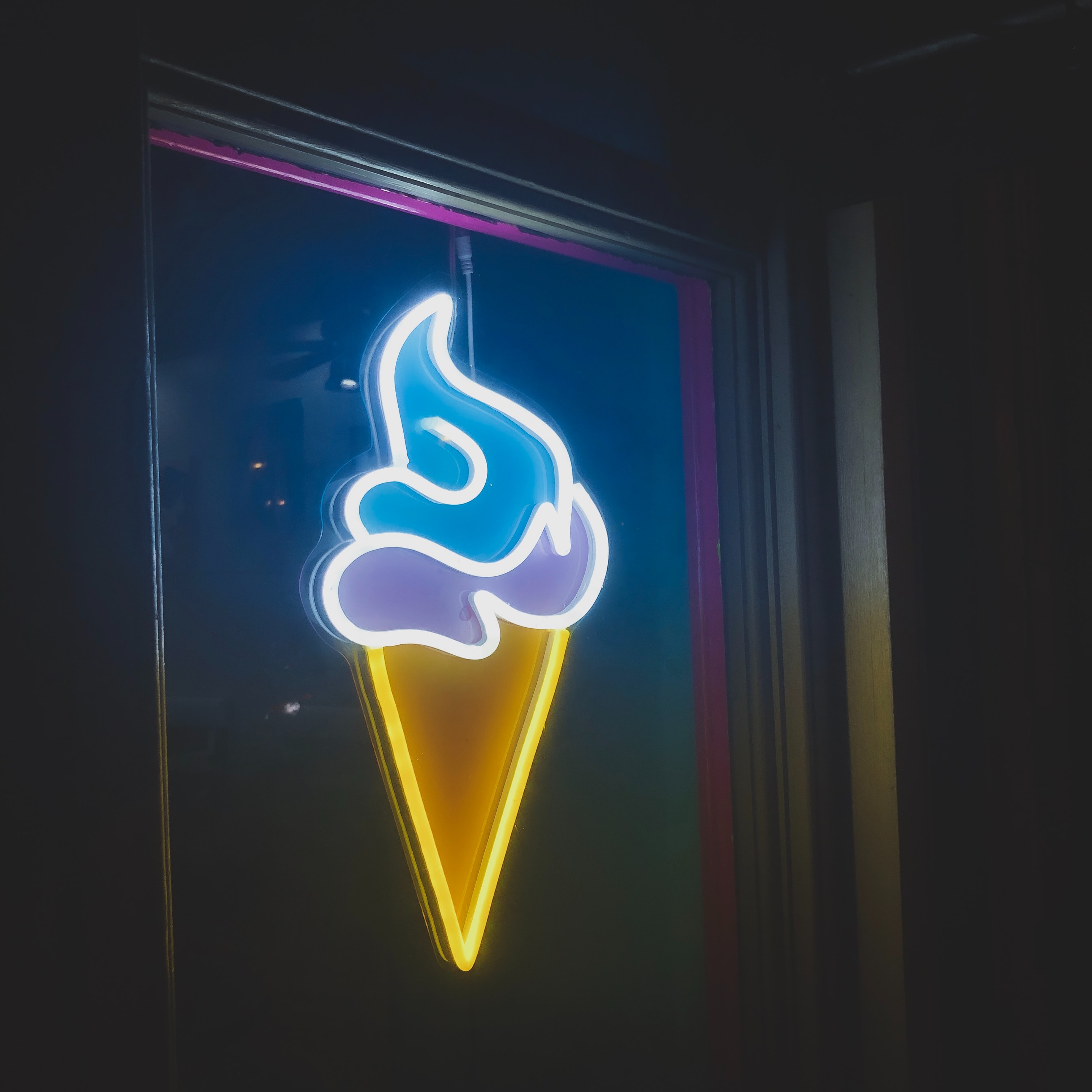 neon, ice cream, miscellanea, miscellaneous, sign, signboard QHD