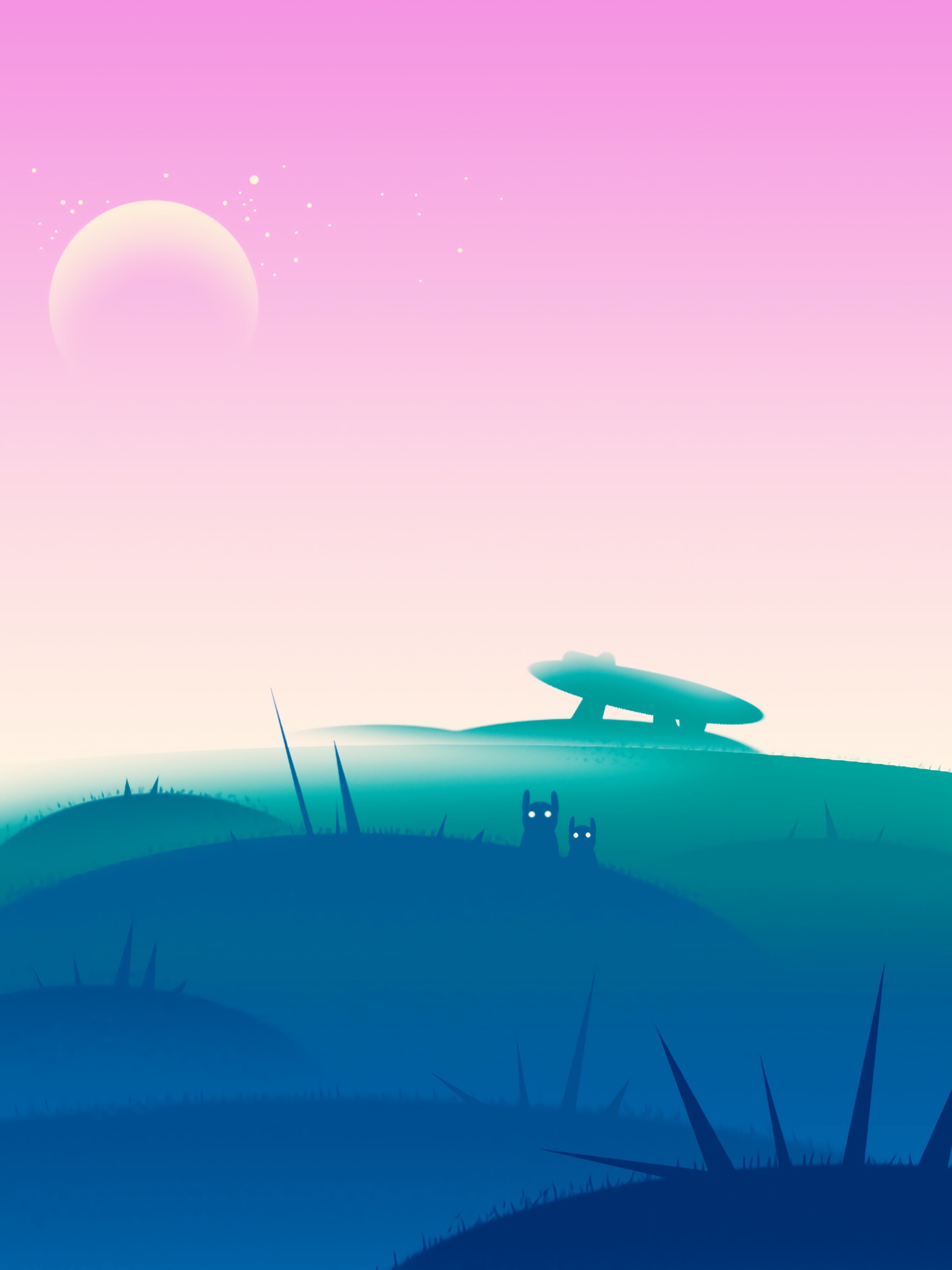 Alien vector, landscape, art, silhouettes 8k Backgrounds