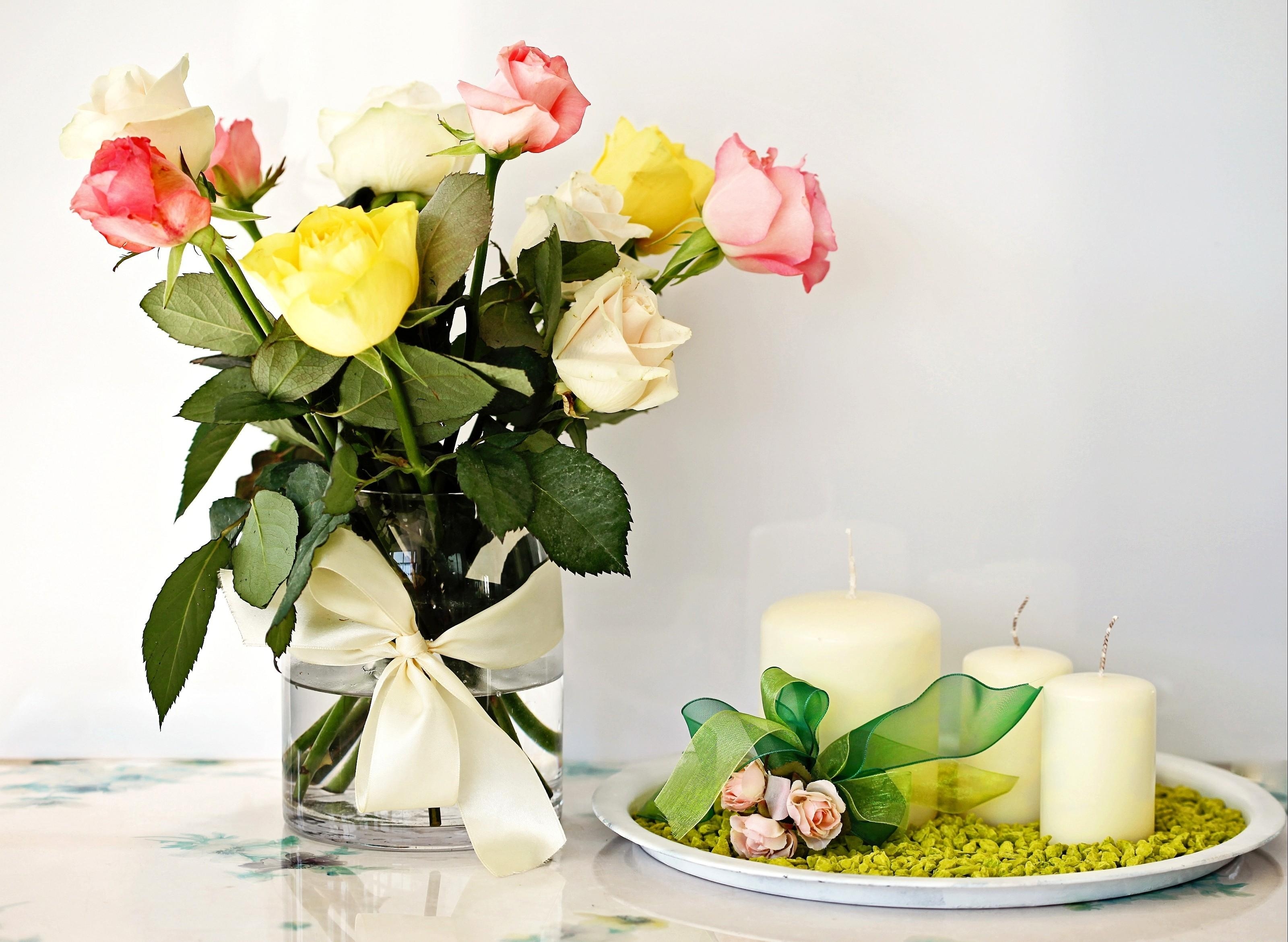 HD photos vase, bow, roses, bouquet