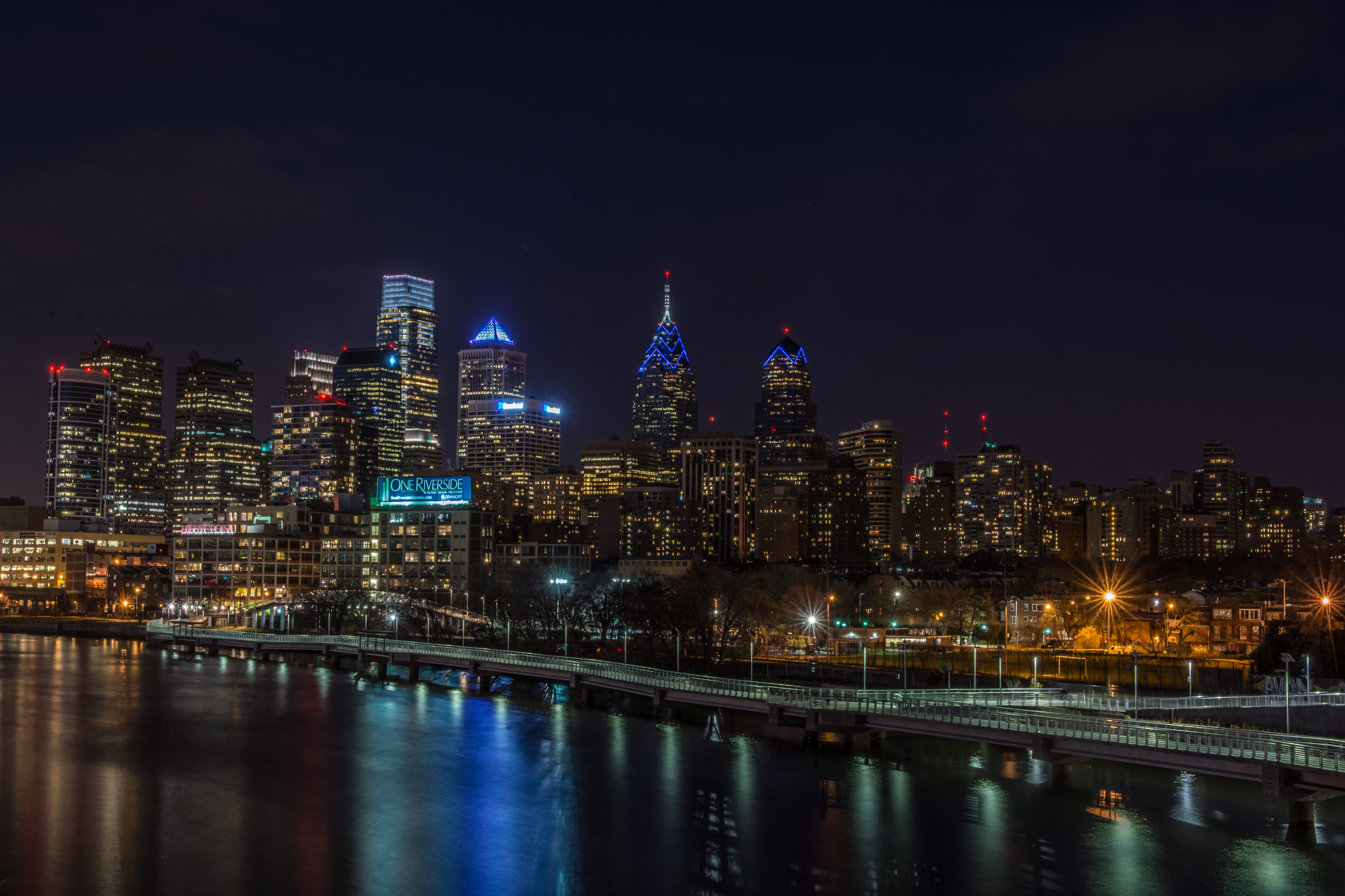 cities, water, building, lights, reflection, night city 5K