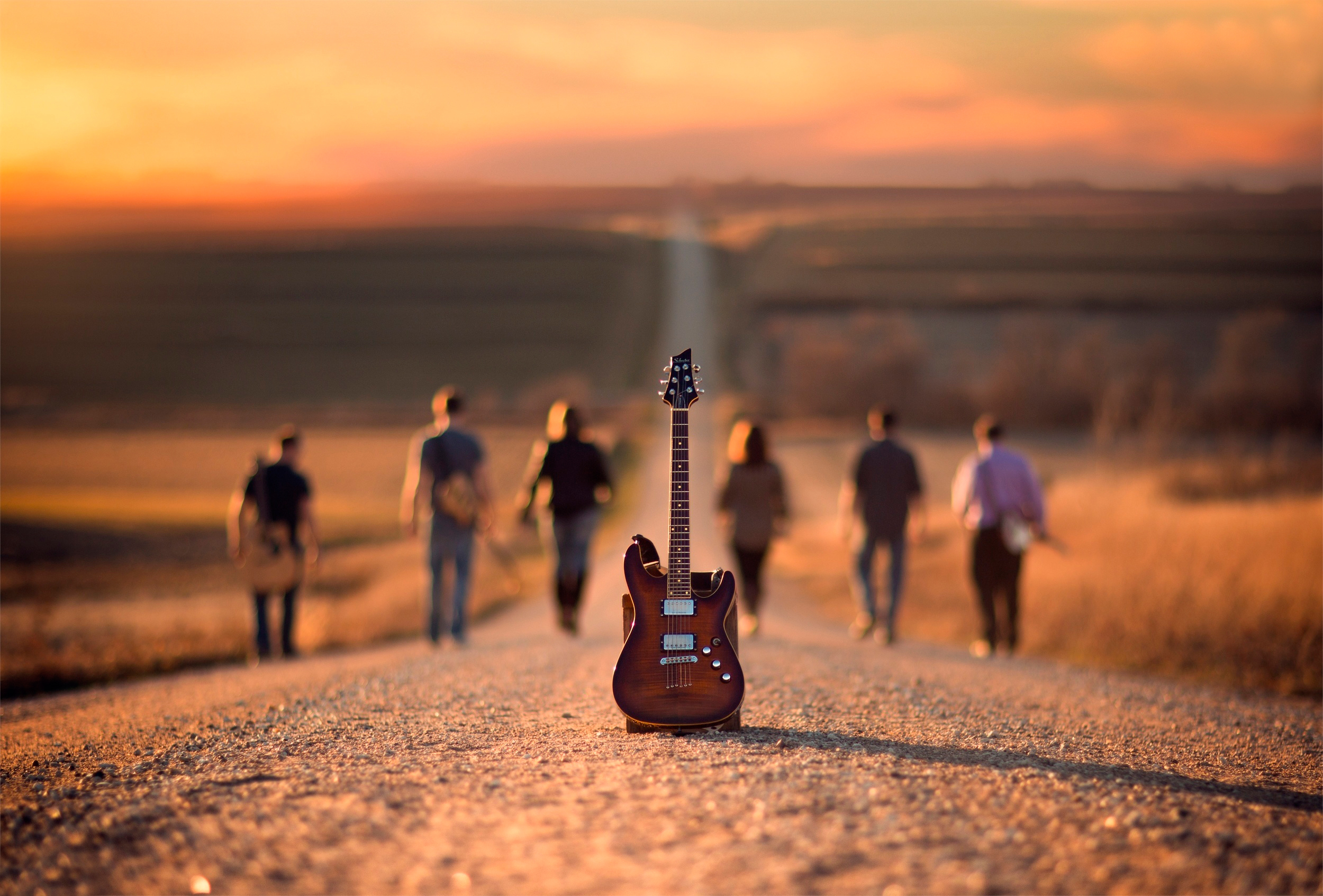 guitar, people, music, depth of field, road