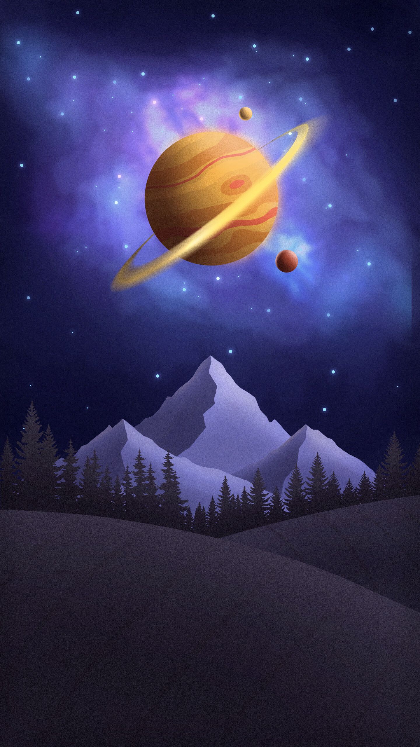 planet, universe, art, mountains, saturn for android