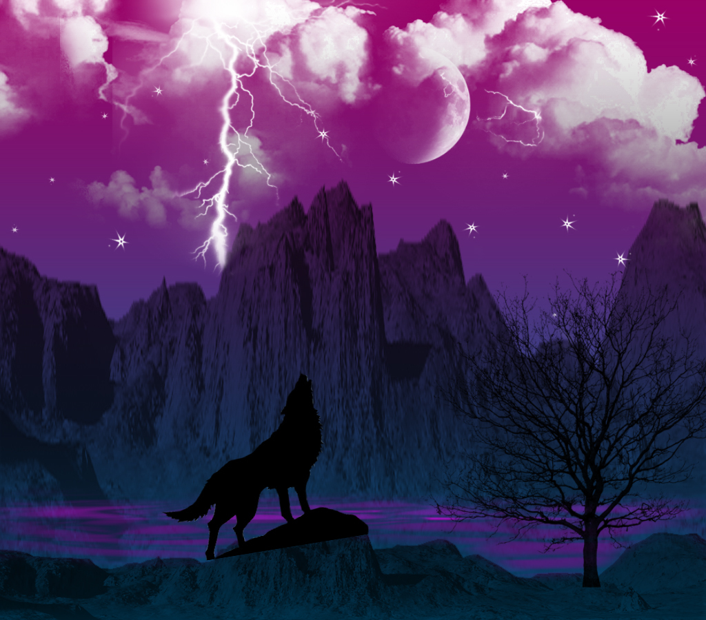 Lightning animals, sky, wolfs, pictures Lock Screen