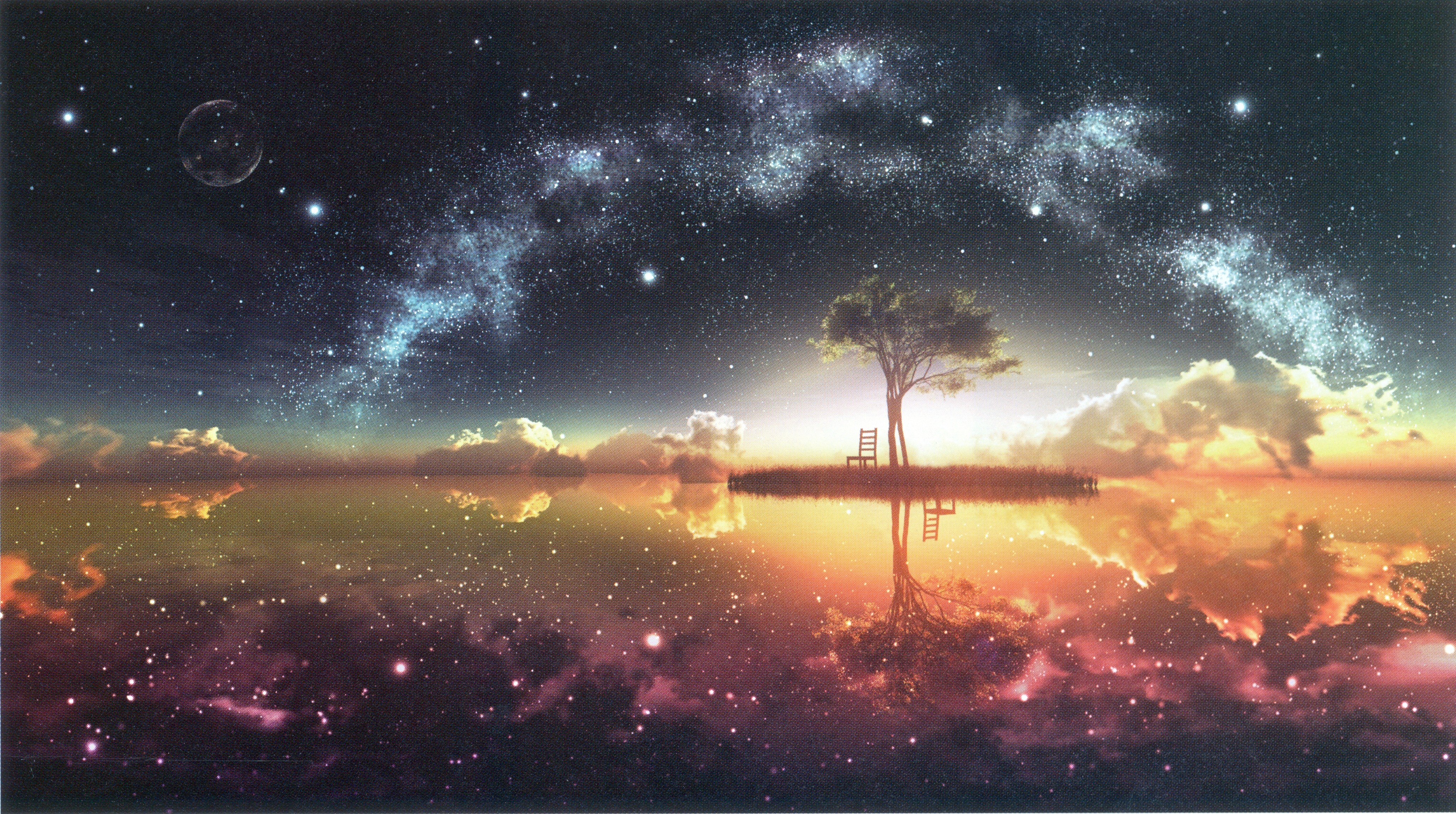 landscape, tree, anime, reflection 1080p