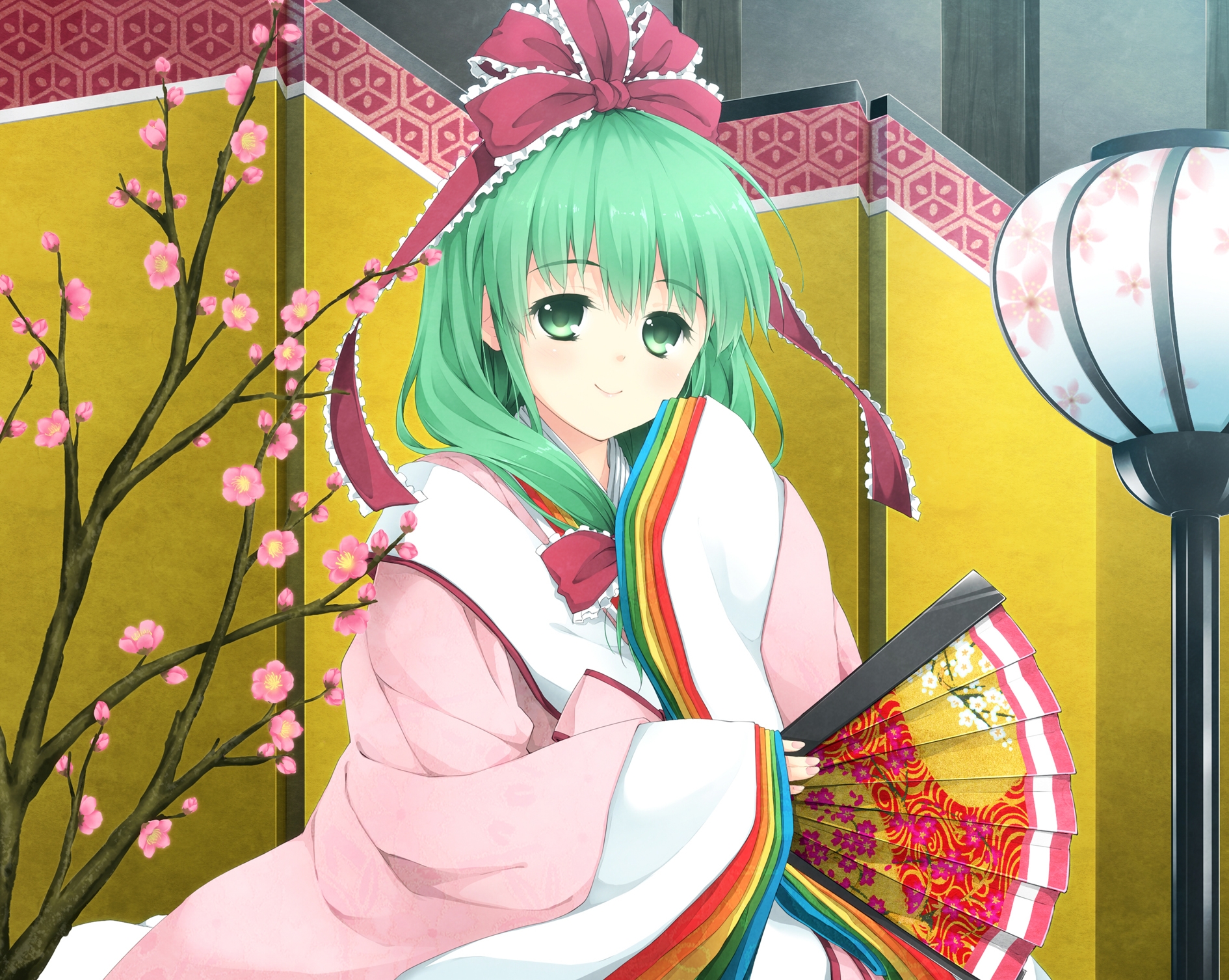Handy-Wallpaper Anime, Mädchen, Lächeln, Ziemlich, Kimono, Ventilator, Fan kostenlos herunterladen.