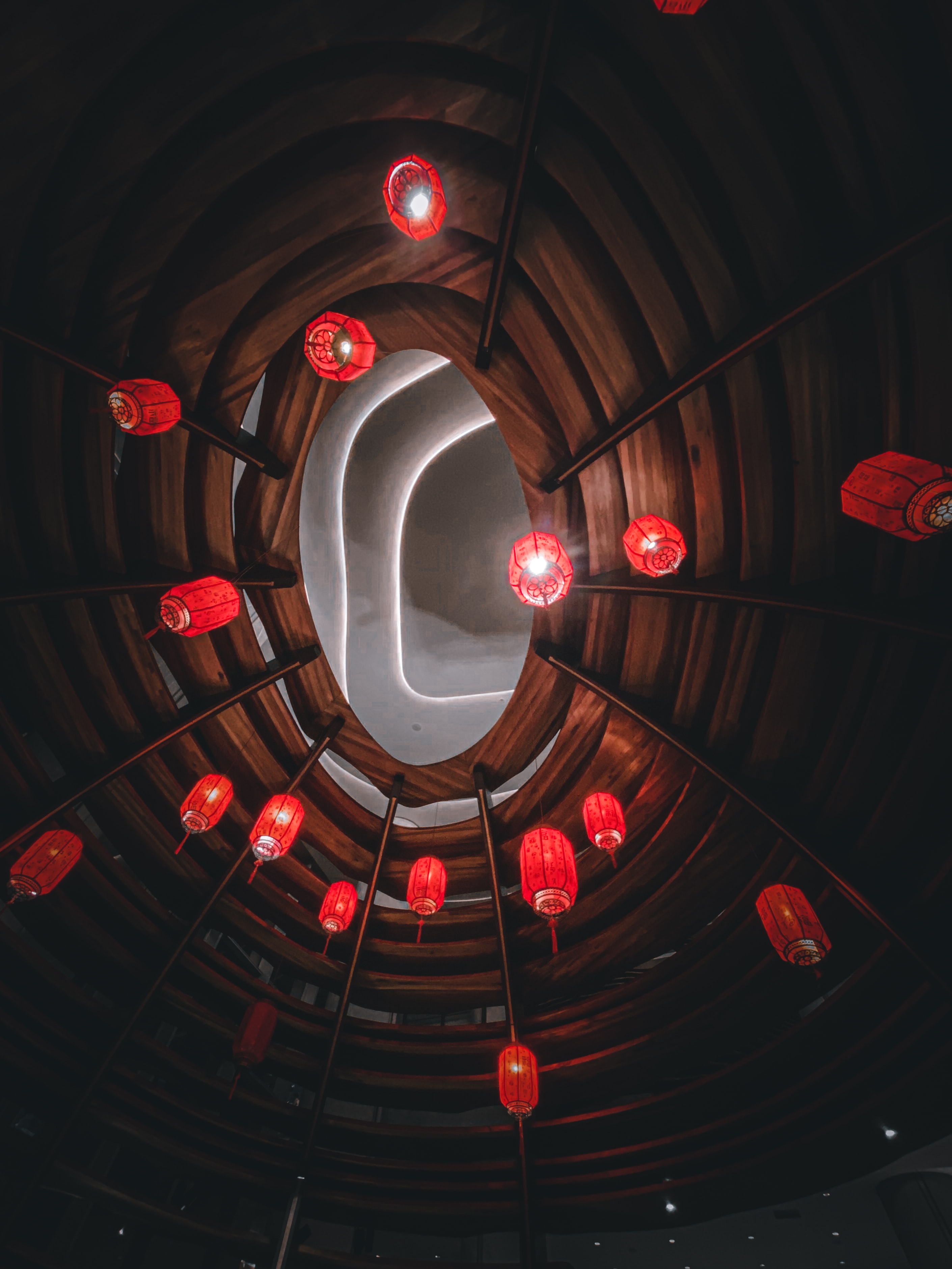 tunnel, red, building, lights, miscellanea, miscellaneous, lanterns QHD