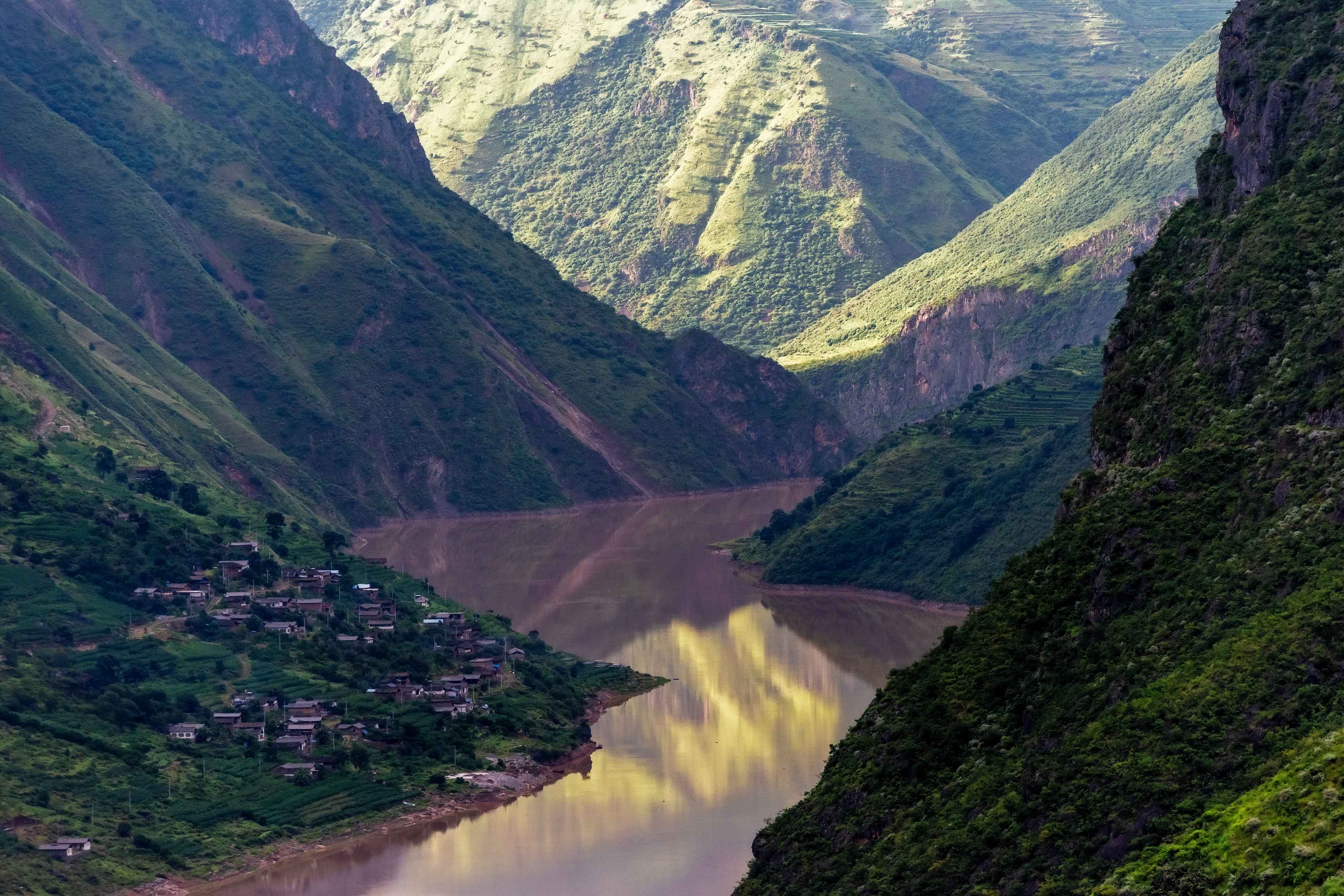 Laden Sie das Landschaft, Natur, Flüsse, Mountains, Blick Von Oben, Dorf-Bild kostenlos auf Ihren PC-Desktop herunter