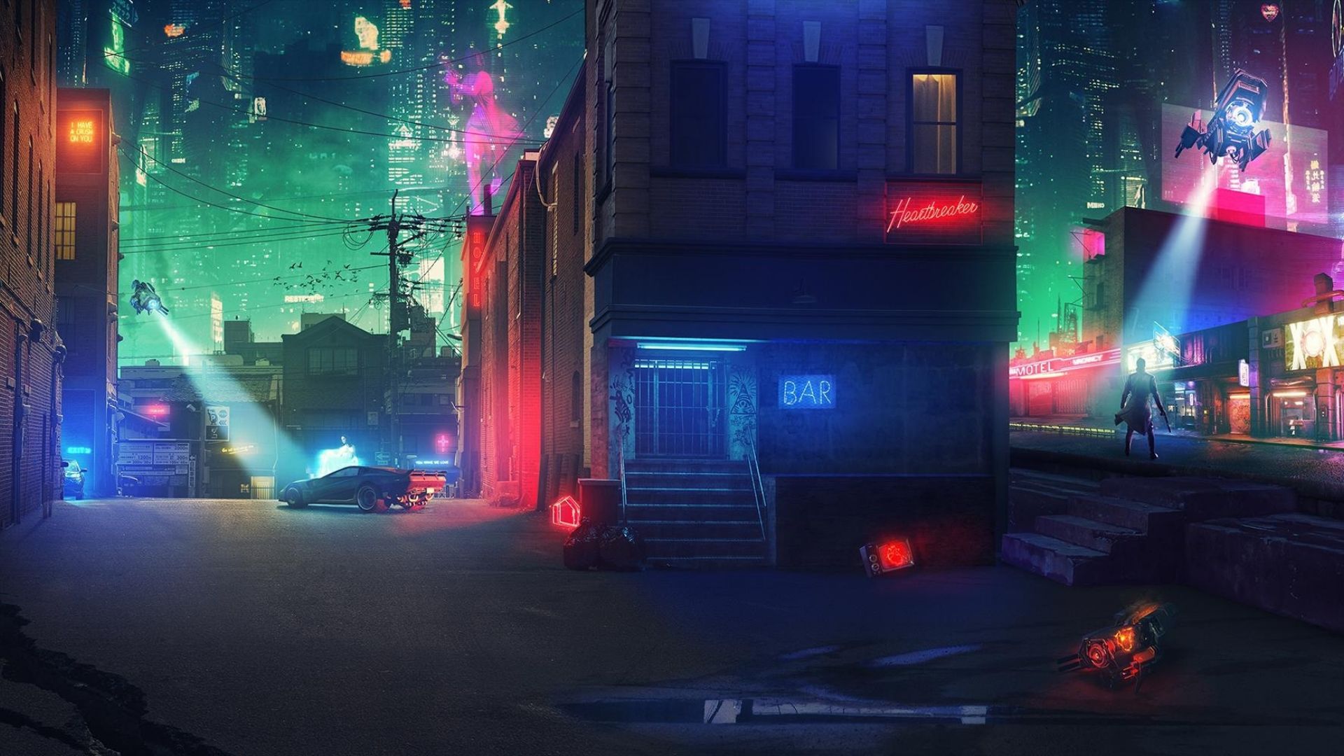 Город Найт Сити Cyberpunk 2077 ночь