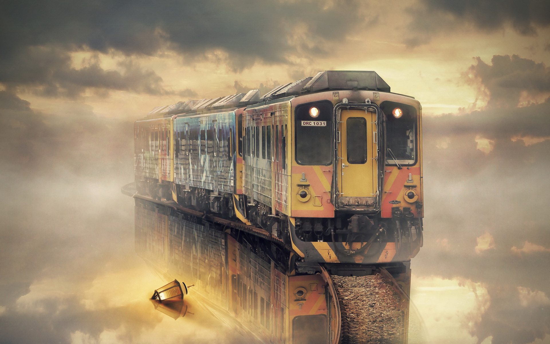 PC Wallpapers manipulation, cloud, water, train Reflection
