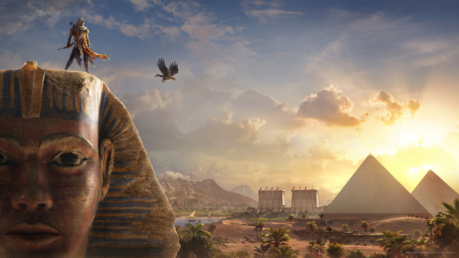 pyramid, assassin's creed, video game, assassin's creed origins, bayek of siwa, sphinx