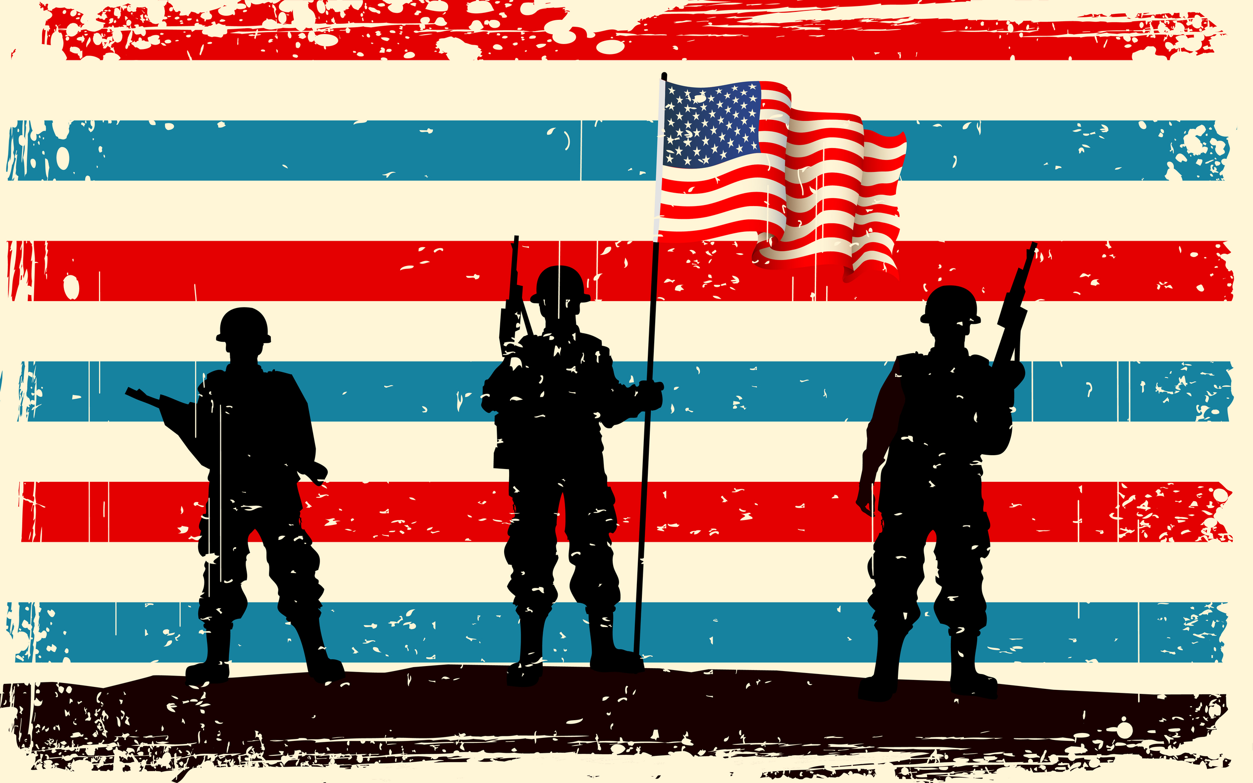 Армия США на фоне флага