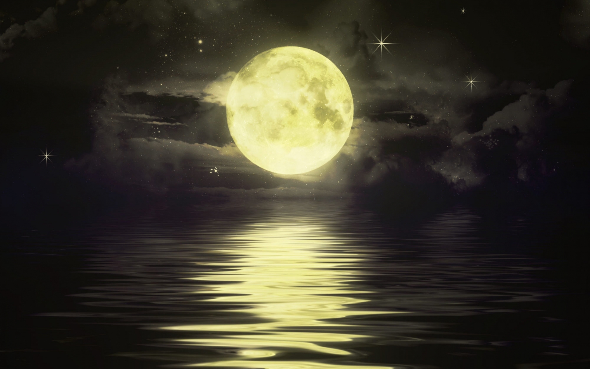 pictures, landscape, night, moon, yellow