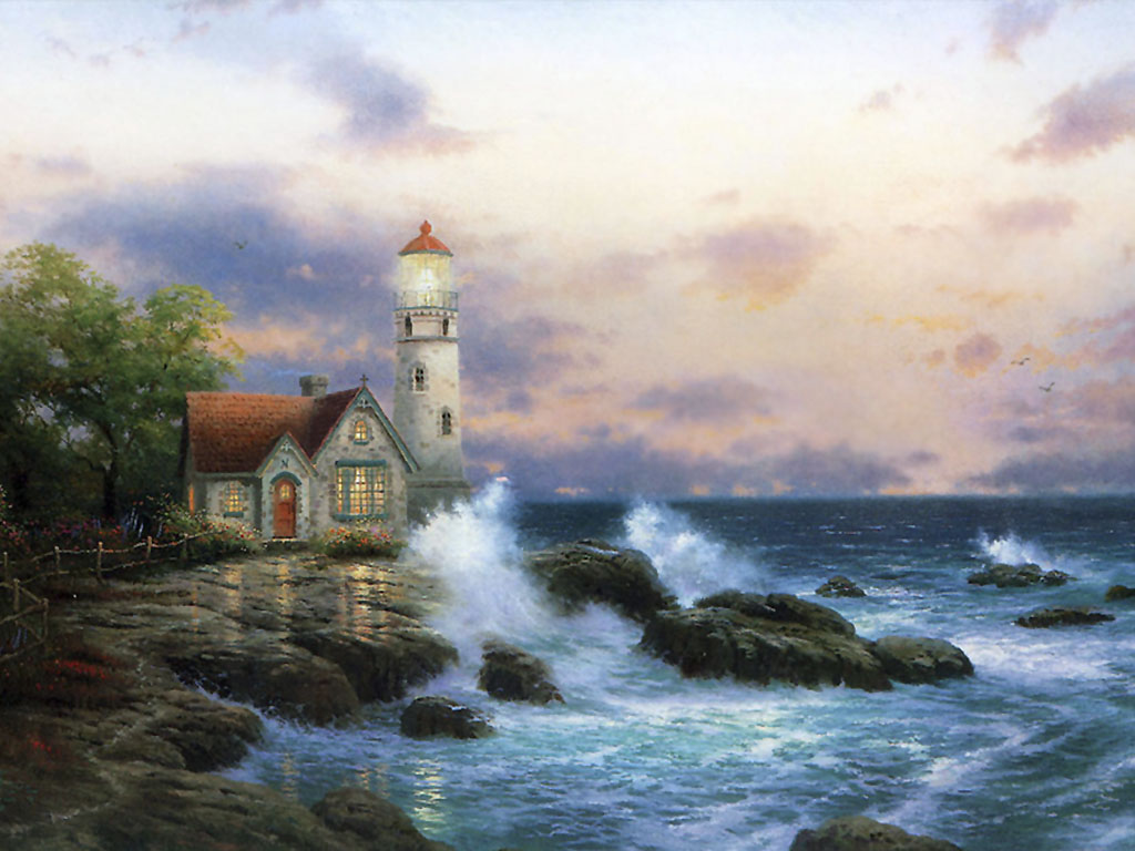 lighthouse, artistic, painting, ocean, wave 8K