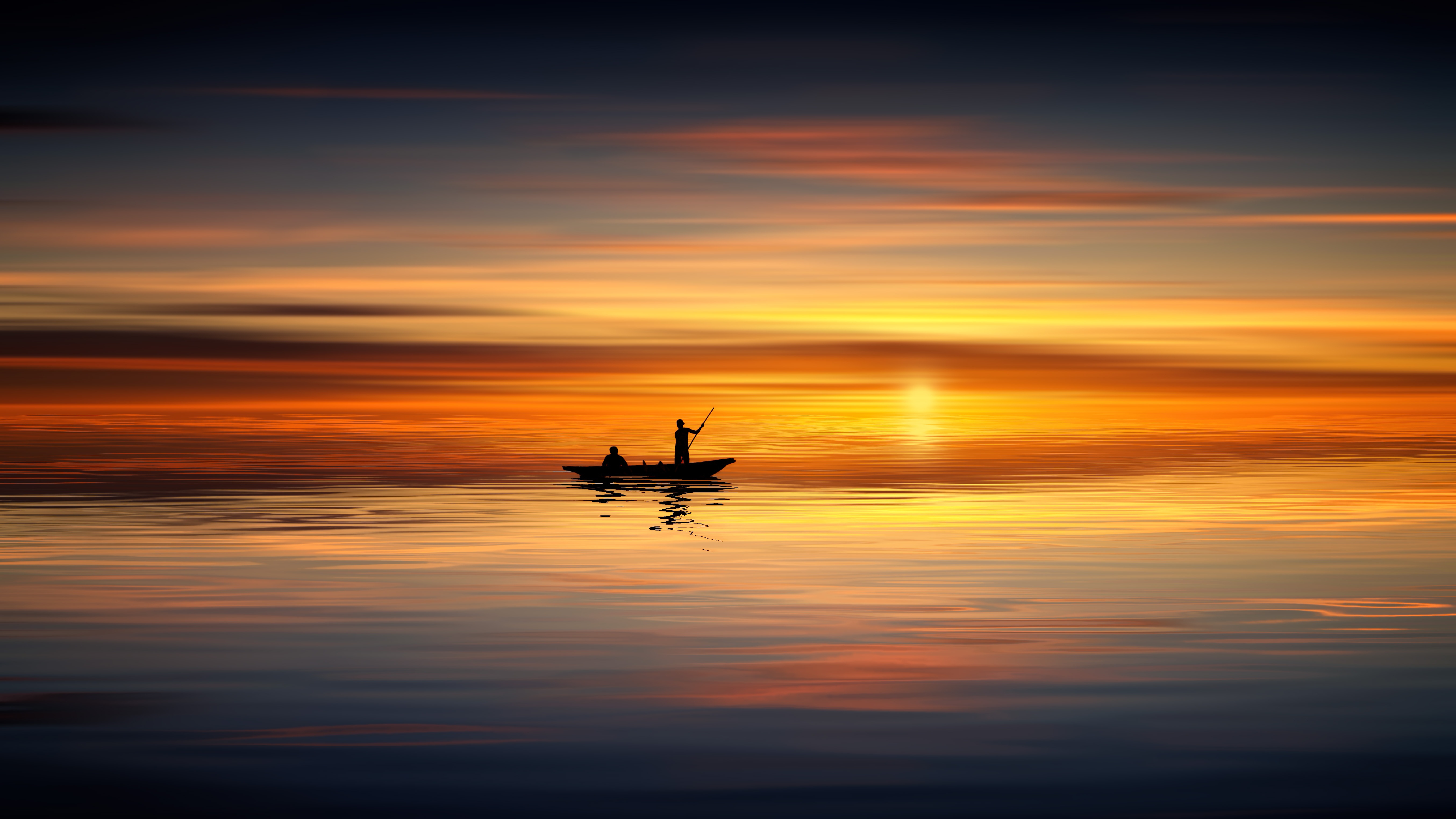 nature, sunset, sea, horizon, silhouettes, boat