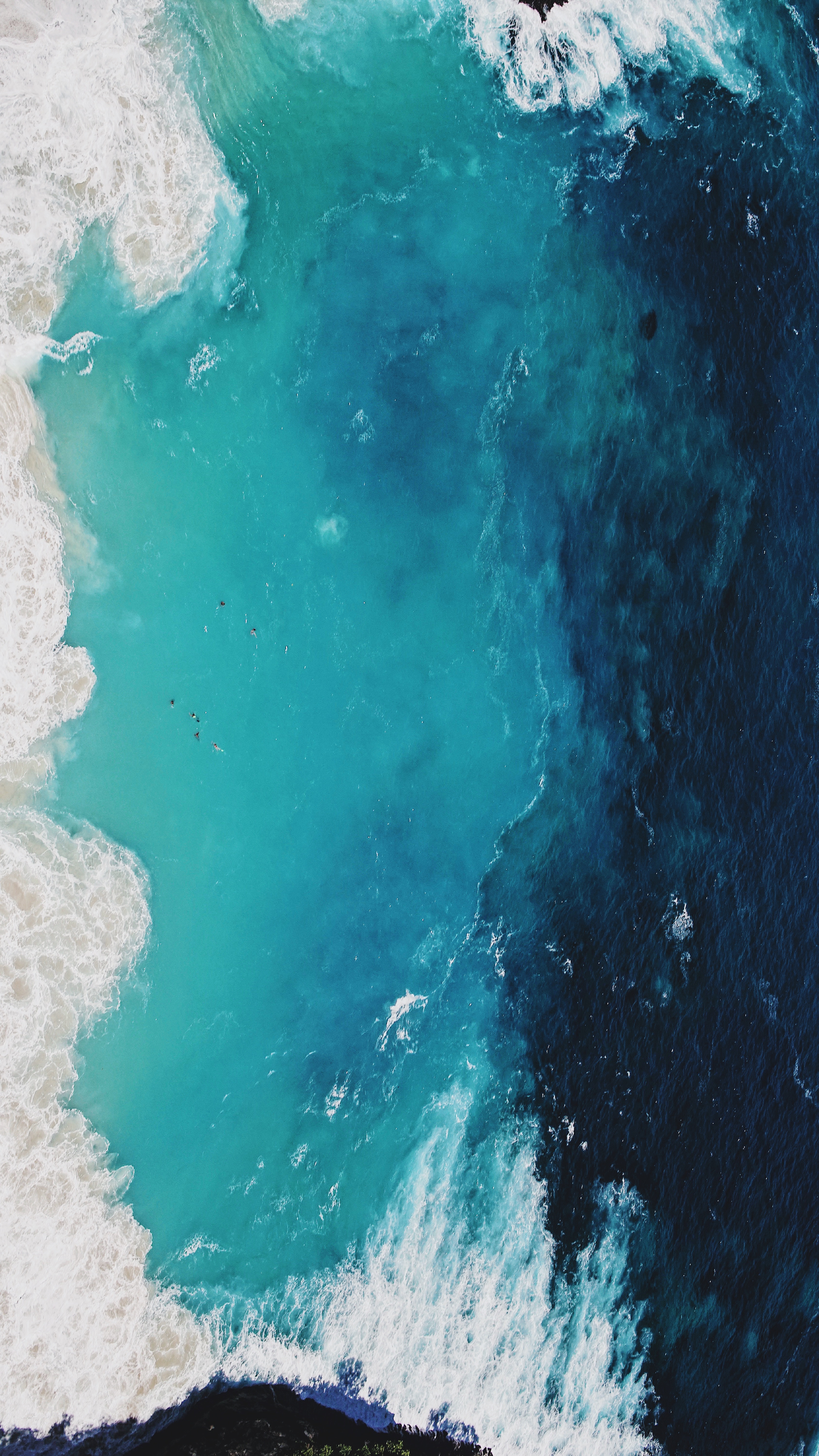 150458 download wallpaper ocean, nature, water, waves, view from above, foam, surf screensavers and pictures for free