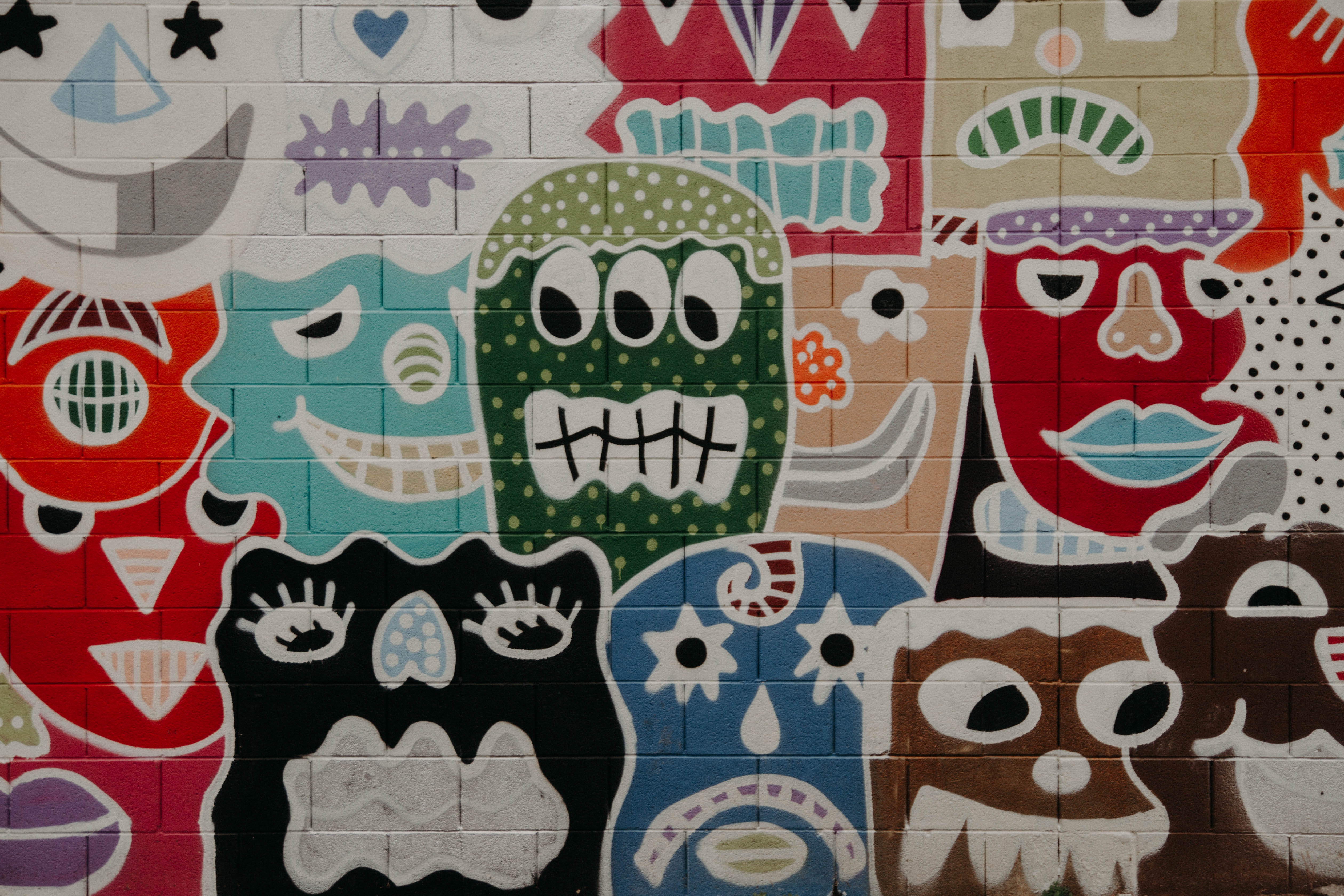 32k Wallpaper Graffiti art, faces, face, wall