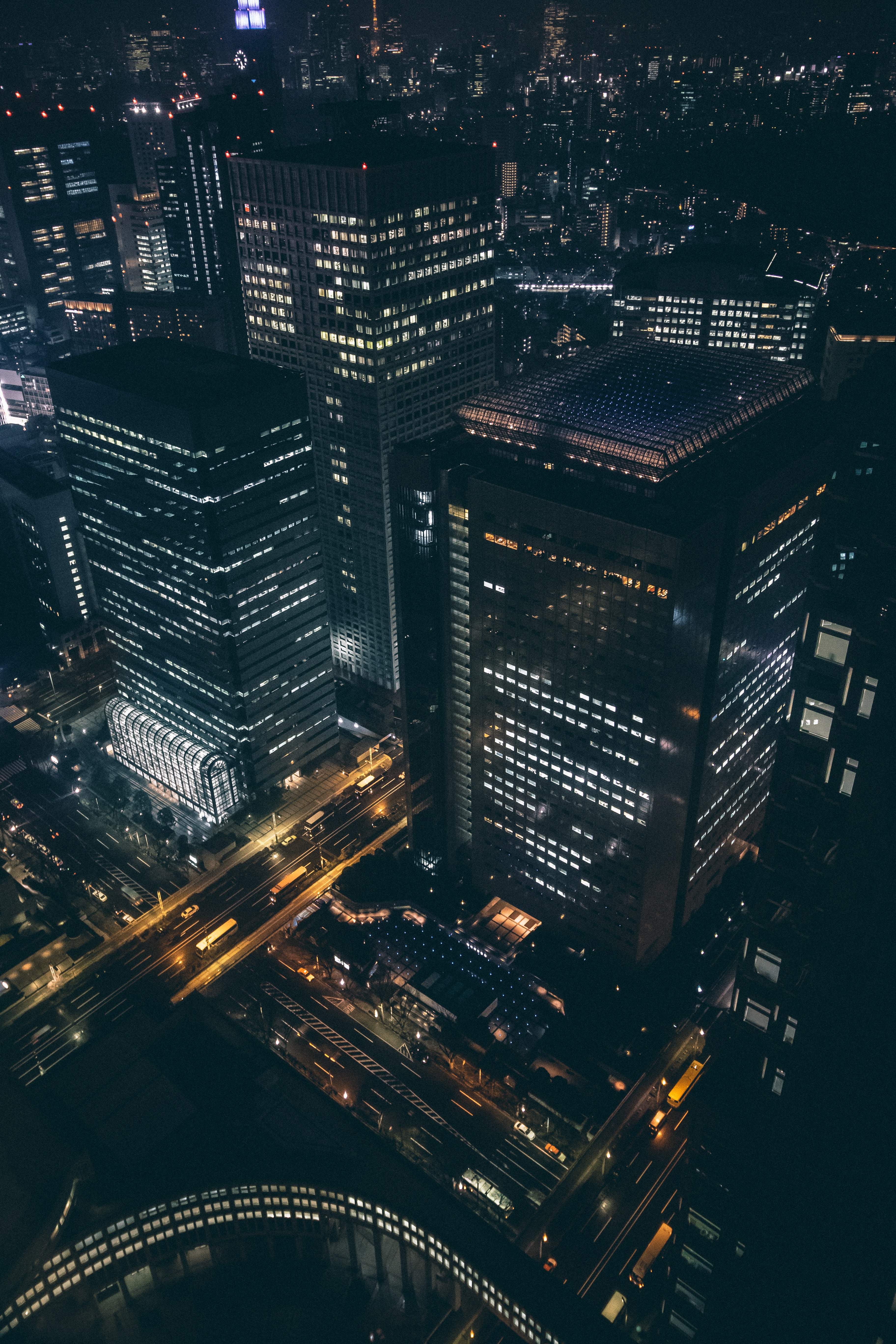 android cities, night, architecture, city, building, view from above, dark